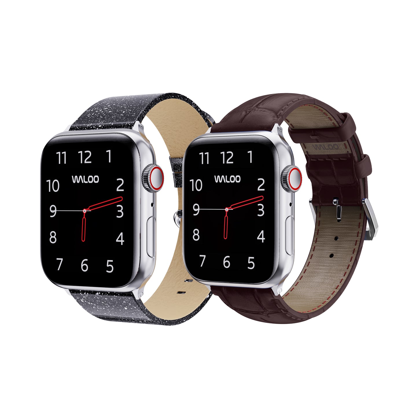 Waloo 2-Pack Shiny Brilliance Leather & Crocodile Leather Bands For Apple Watch