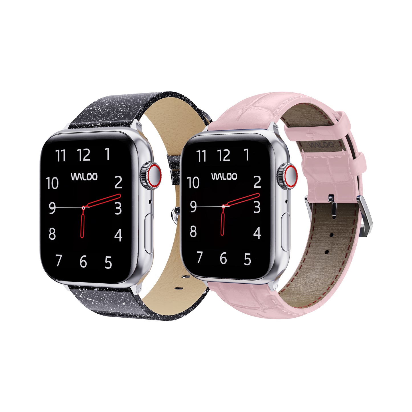 Waloo 2-Pack Shiny Brilliance Leather & Crocodile Leather Bands For Apple Watch