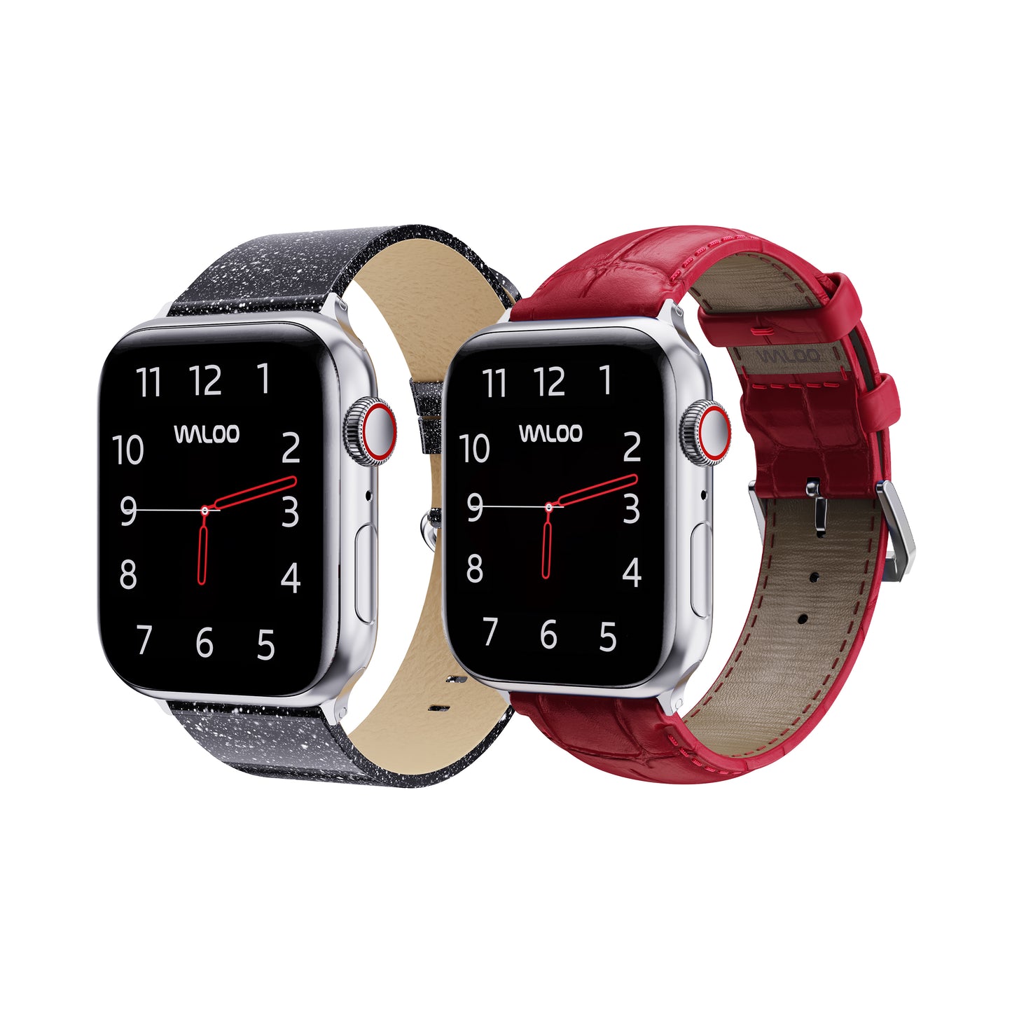 Waloo 2-Pack Shiny Brilliance Leather & Crocodile Leather Bands For Apple Watch