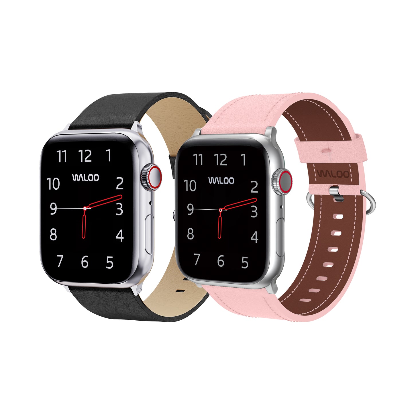 Waloo 2-Pack Leather Grain & Classic Leather Bands For Apple Watch
