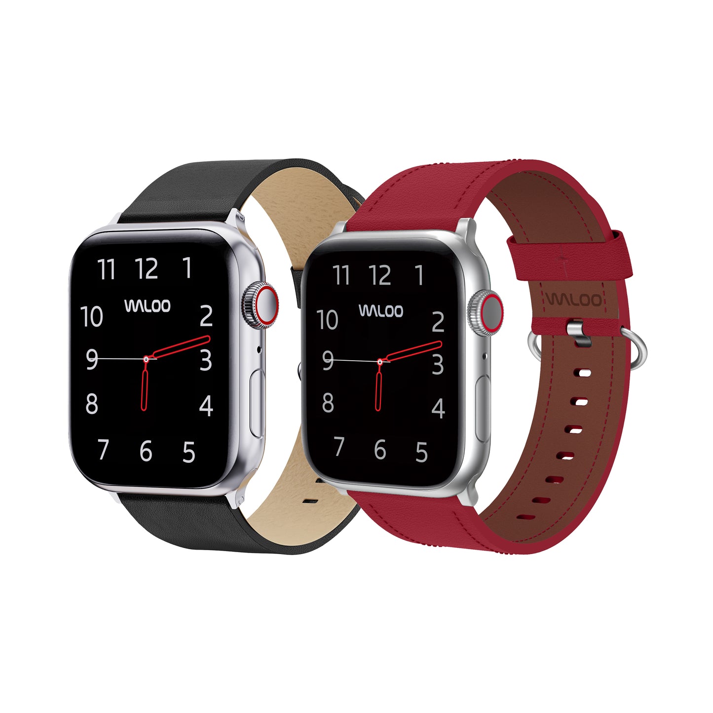 Waloo 2-Pack Leather Grain & Classic Leather Bands For Apple Watch