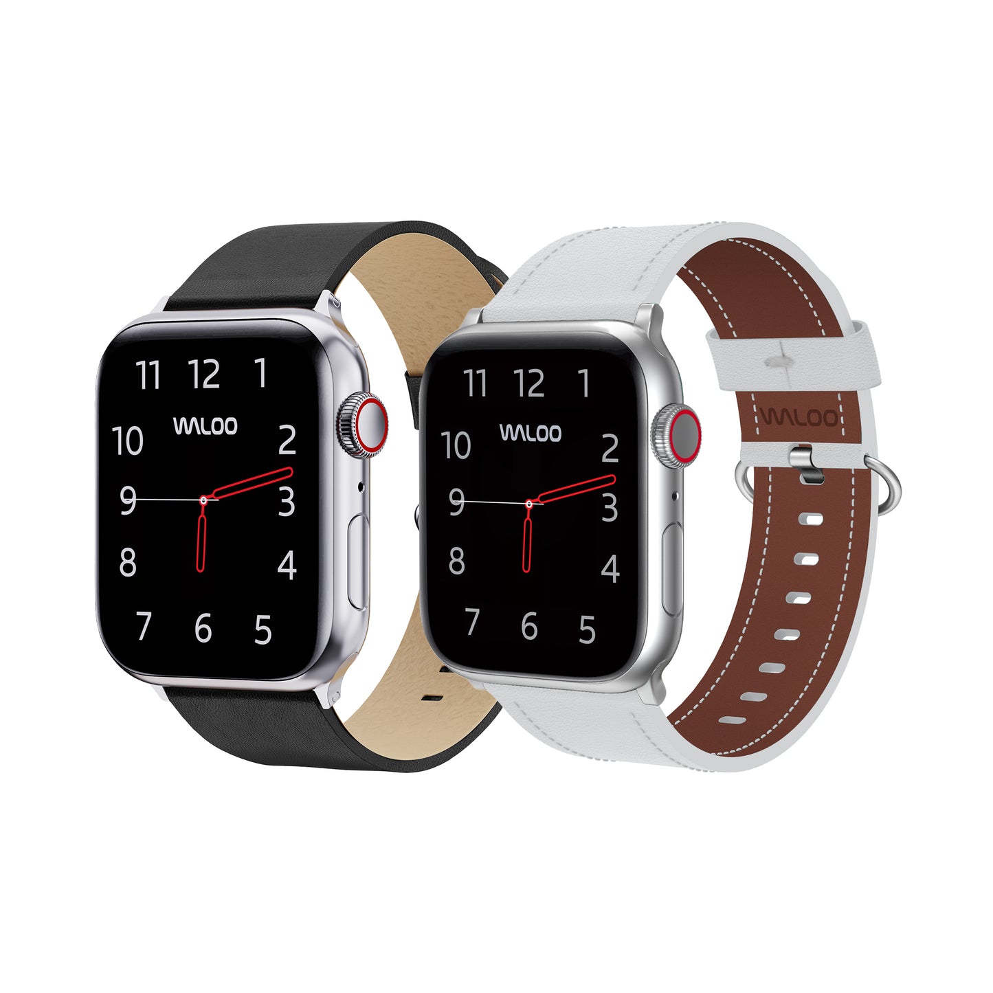Waloo 2-Pack Leather Grain & Classic Leather Bands For Apple Watch