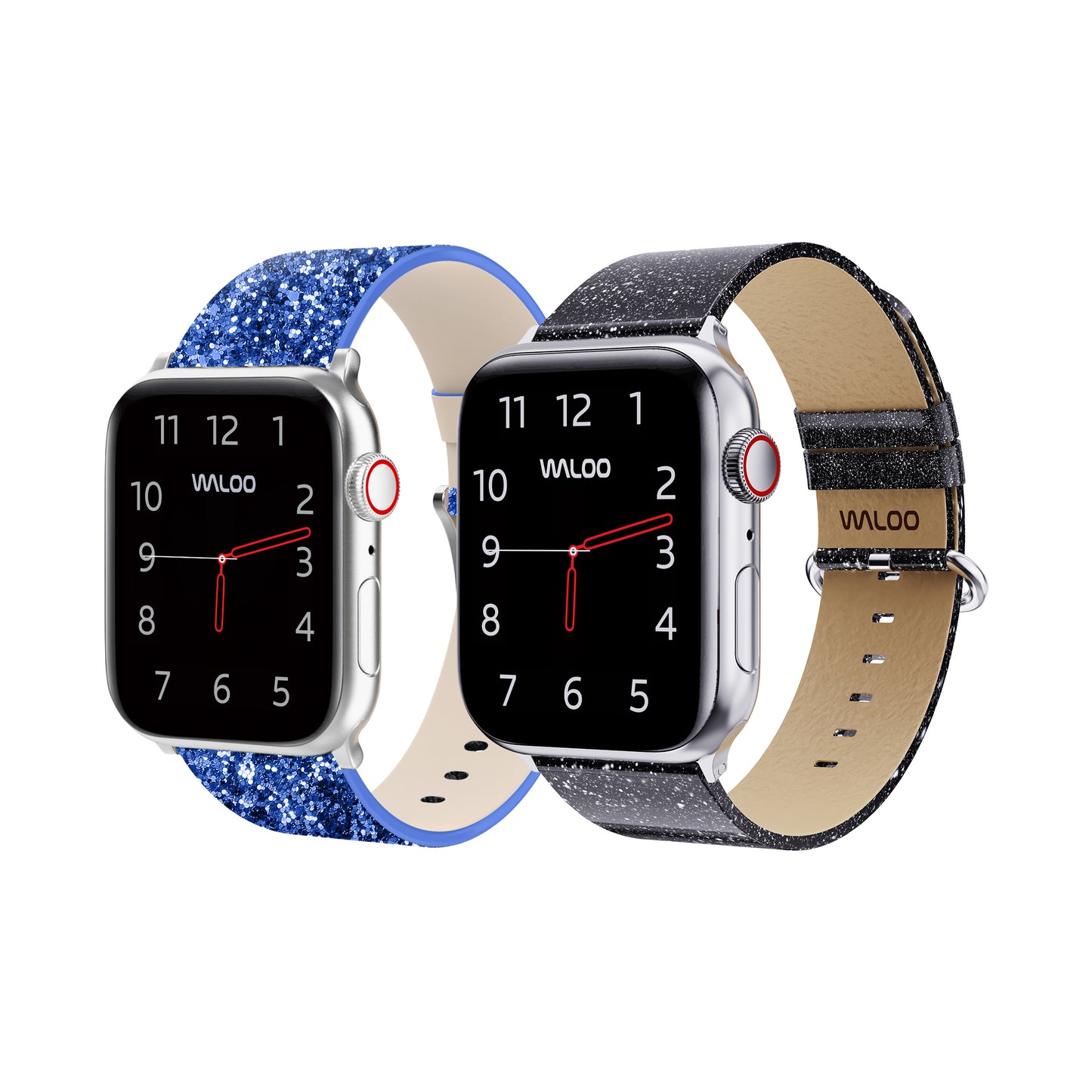 Waloo 2-Pack Leather Bling & Shiny Brilliance Leather Bands For Apple Watch