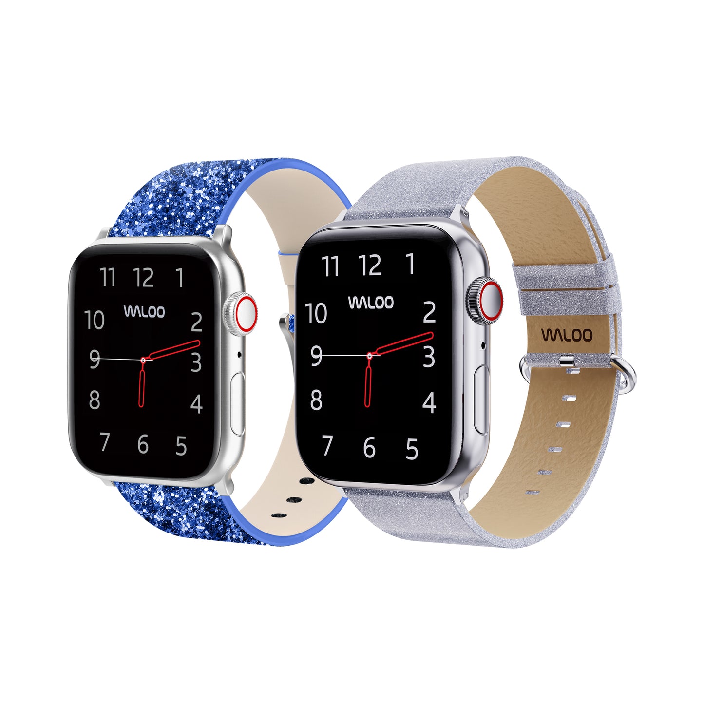 Waloo 2-Pack Leather Bling & Shiny Brilliance Leather Bands For Apple Watch