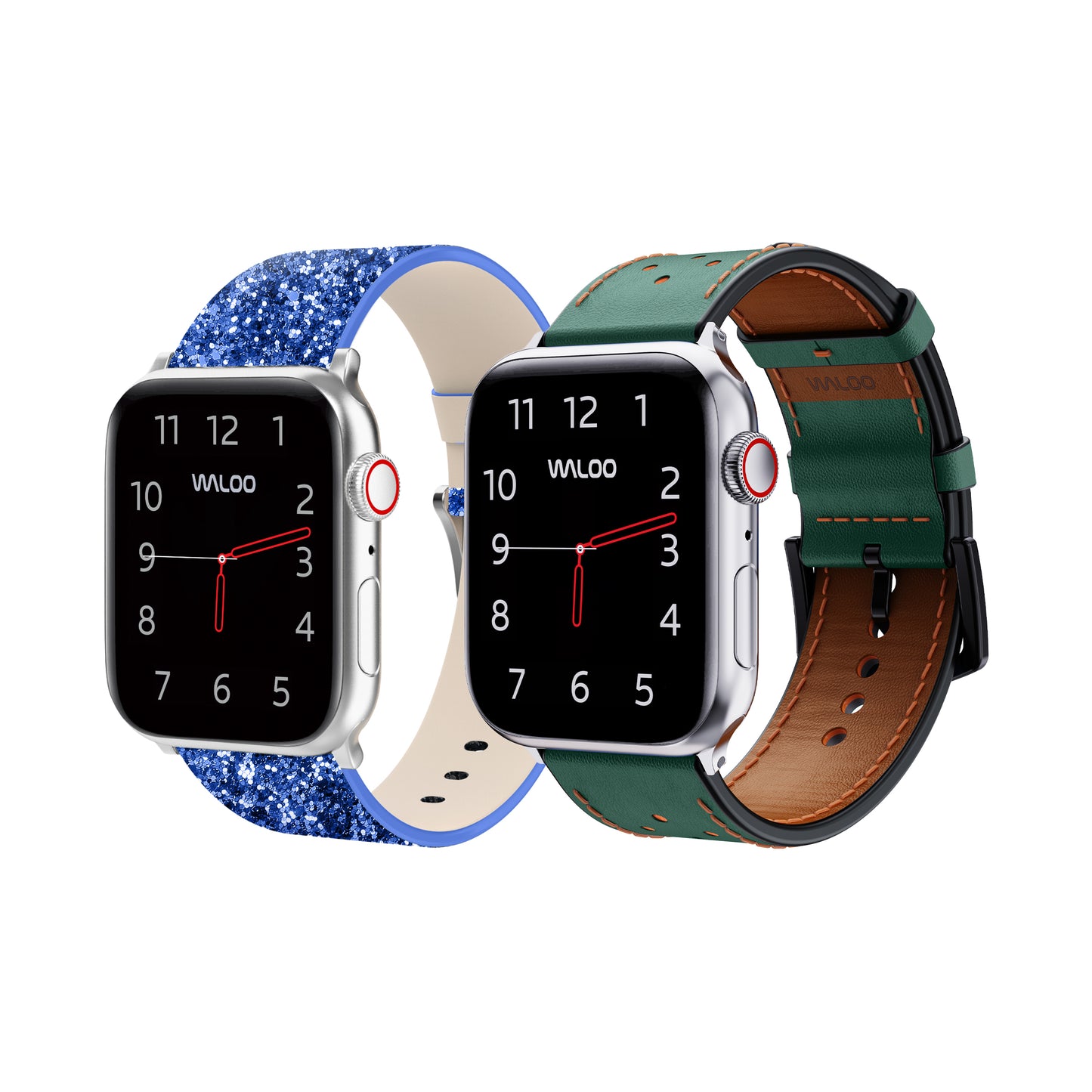 Waloo 2-Pack Leather Bling & Breathable Leather Bands For Apple Watch