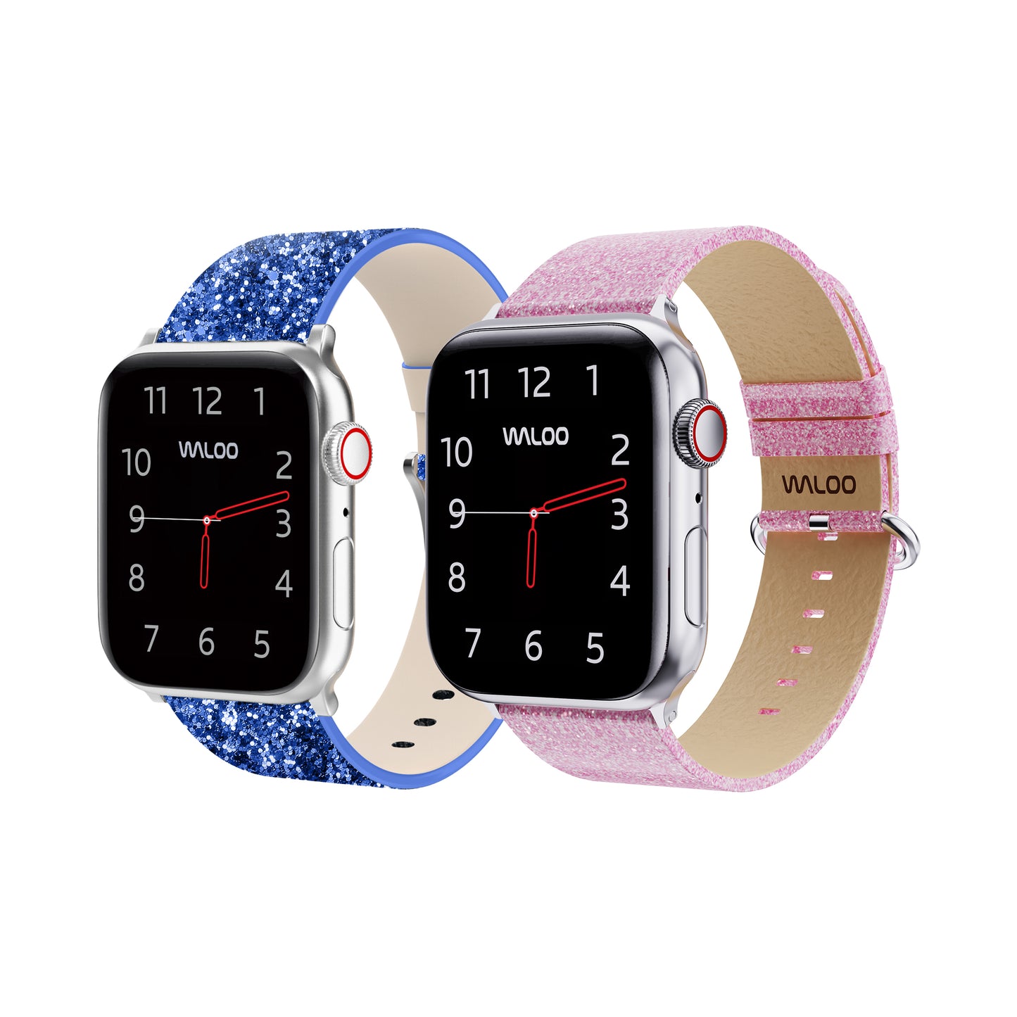 Waloo 2-Pack Leather Bling & Shiny Brilliance Leather Bands For Apple Watch