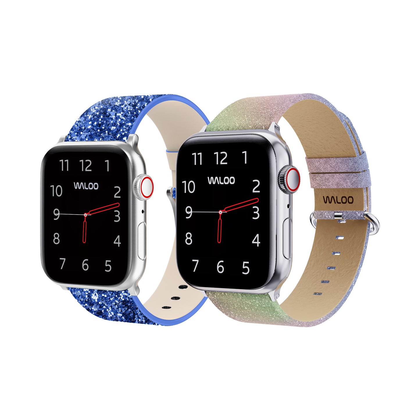 Waloo 2-Pack Leather Bling & Shiny Brilliance Leather Bands For Apple Watch
