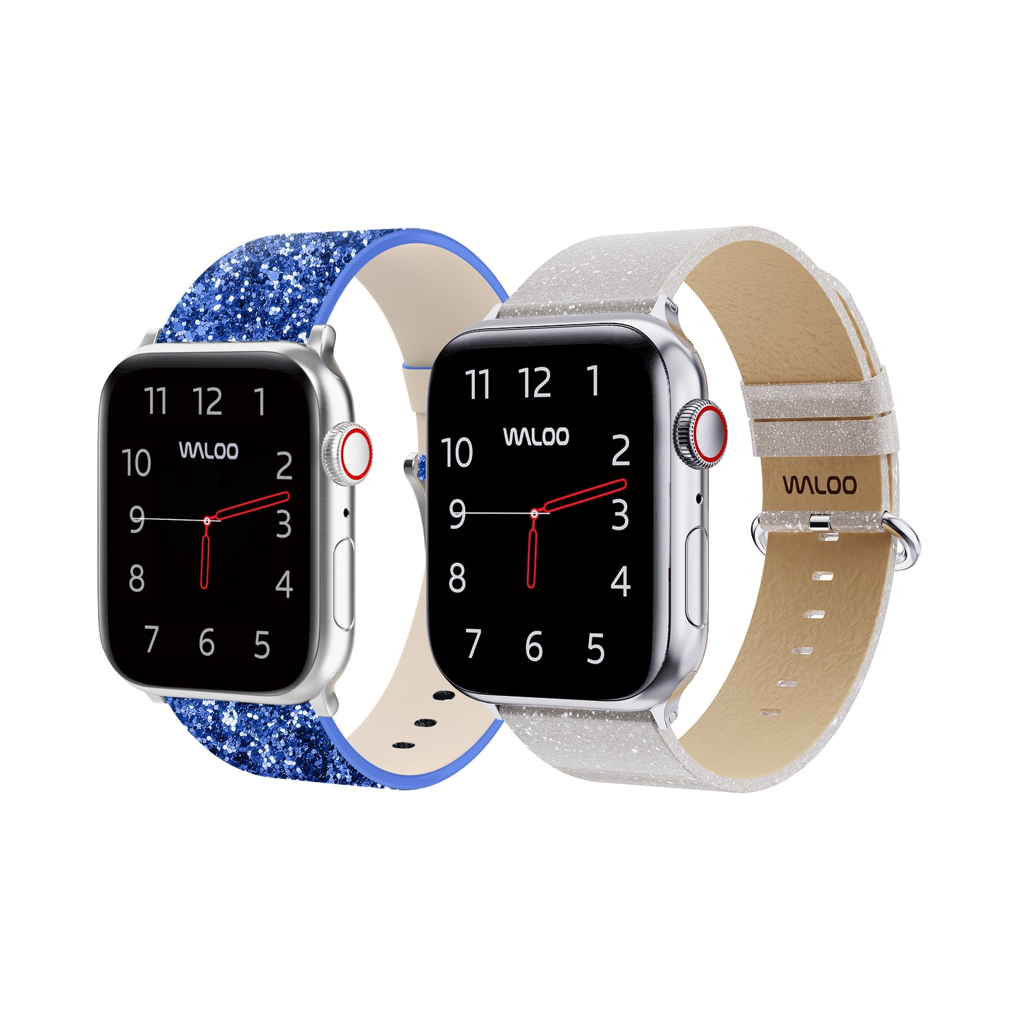 Waloo 2-Pack Leather Bling & Shiny Brilliance Leather Bands For Apple Watch
