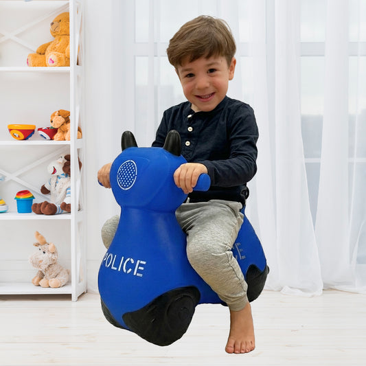 BounceZiez Inflatable Bouncy Ride-On Hopper with Pump - Police Car