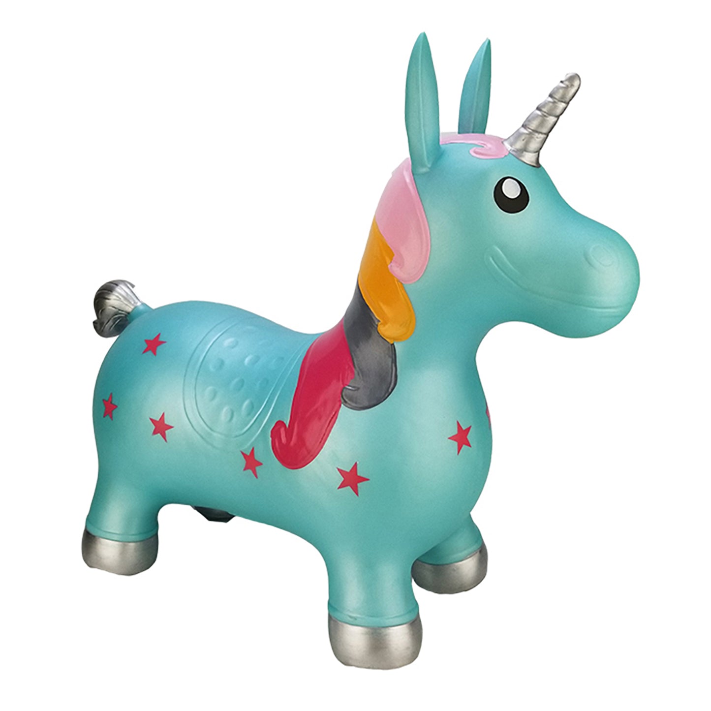 BounceZiez Inflatable Bouncy Ride-On Hopper with Pump - Blue Unicorn