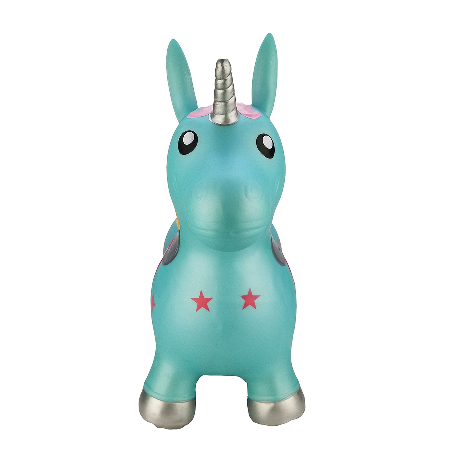 BounceZiez Inflatable Bouncy Ride-On Hopper with Pump - Blue Unicorn