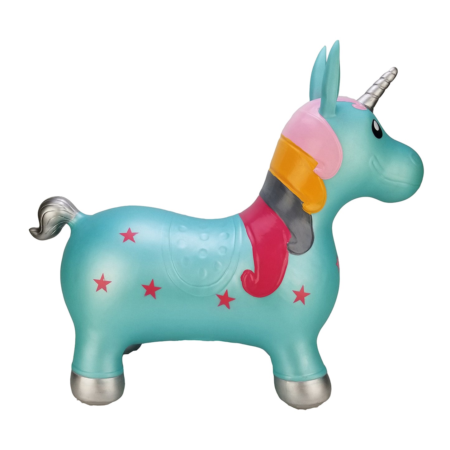 BounceZiez Inflatable Bouncy Ride-On Hopper with Pump - Blue Unicorn
