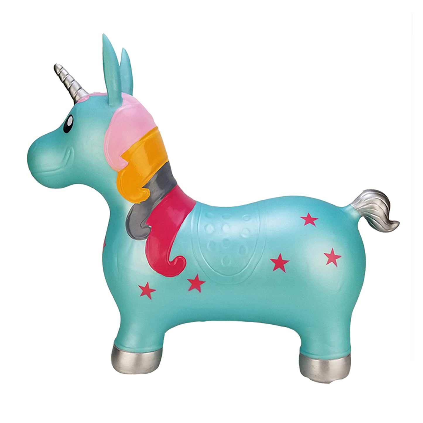 BounceZiez Inflatable Bouncy Ride-On Hopper with Pump - Blue Unicorn