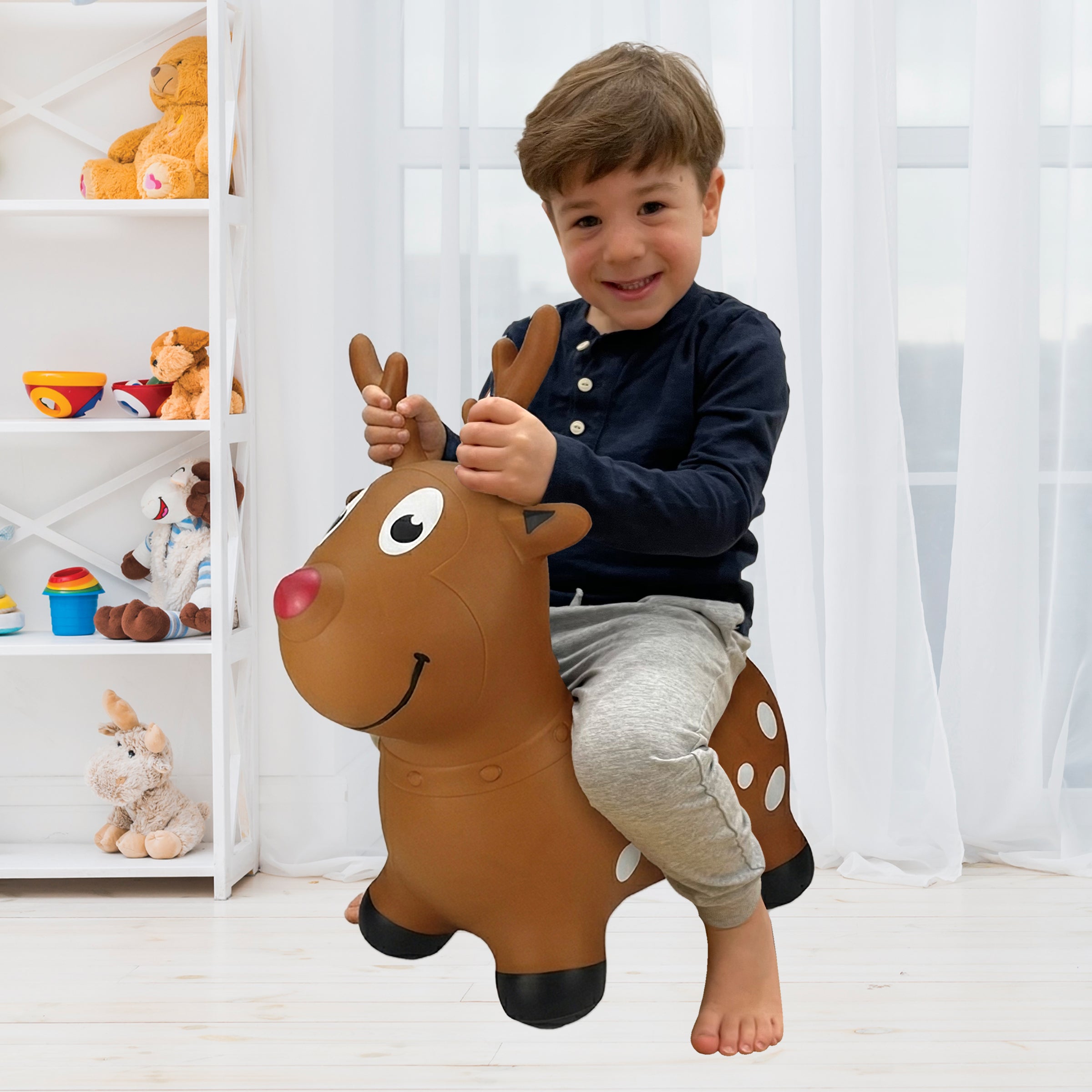 BounceZiez Inflatable Bouncy Ride-On Hopper with Pump - Reindeer – HGP ...