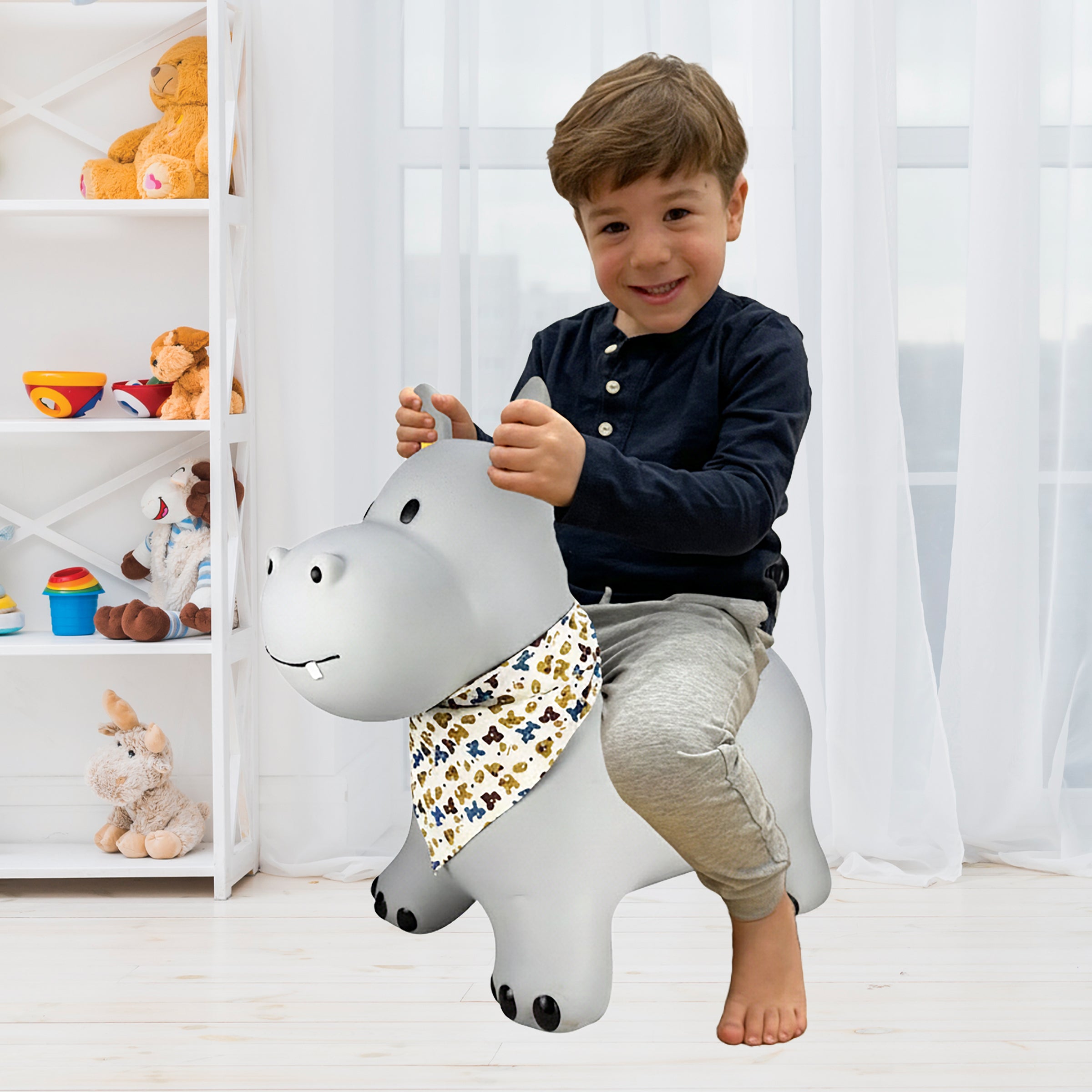 BounceZiez Inflatable Bouncy Ride-On Hopper with Pump - Gray Hippo ...