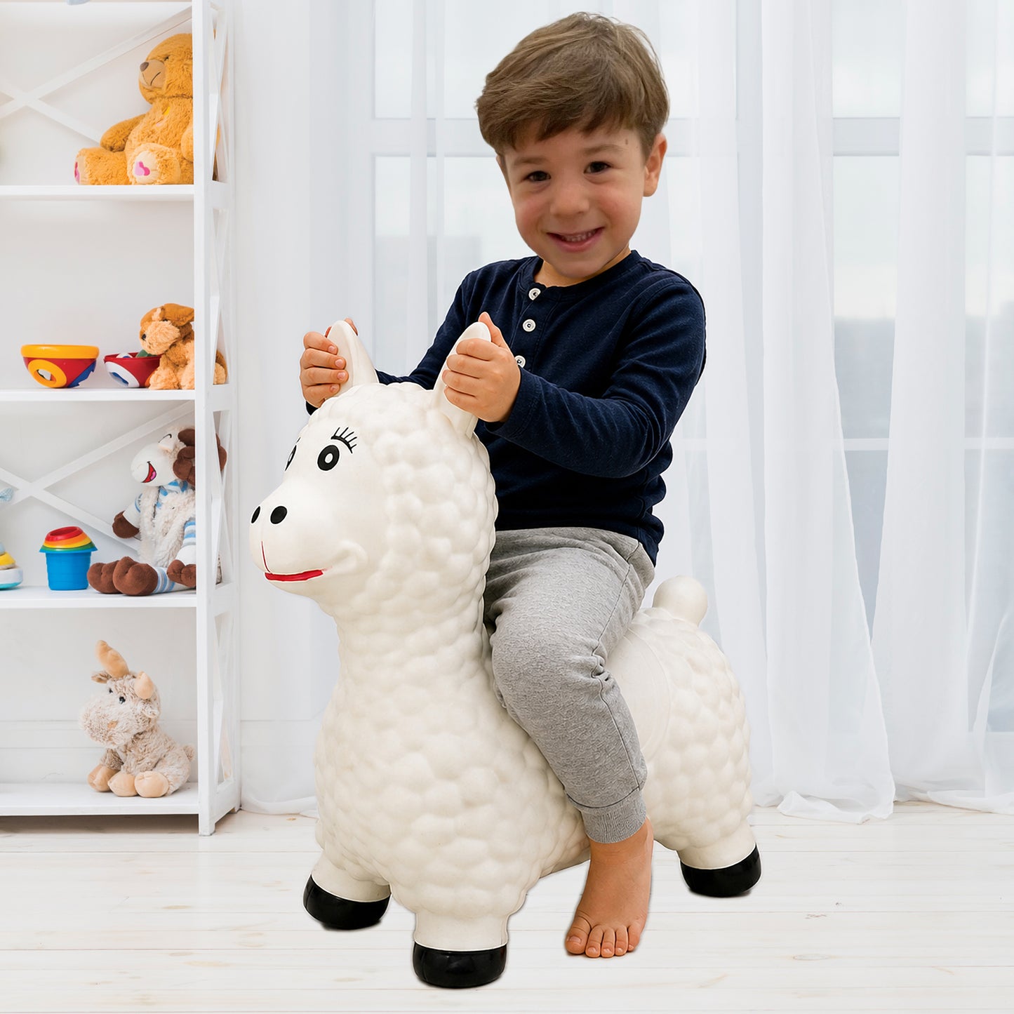 BounceZiez Inflatable Bouncy Ride-On Hopper with Pump - Llama