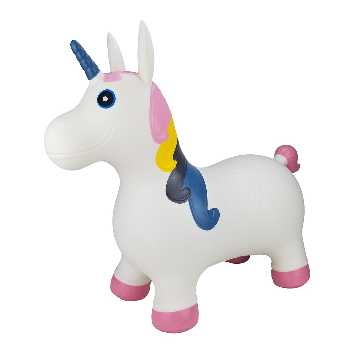 BounceZiez Inflatable Bouncy Ride-On Hopper with Pump - White Unicorn