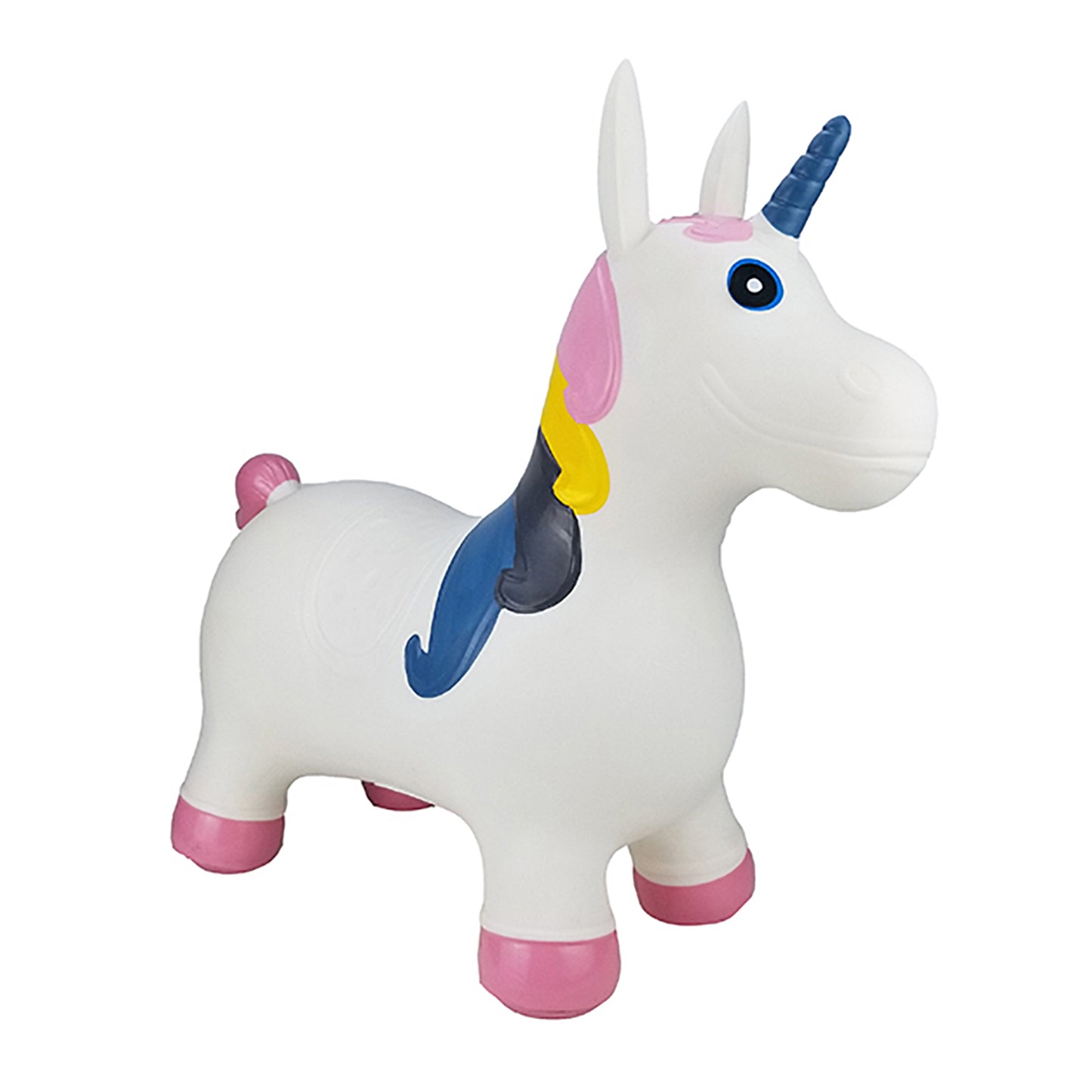 BounceZiez Inflatable Bouncy Ride-On Hopper with Pump - White Unicorn