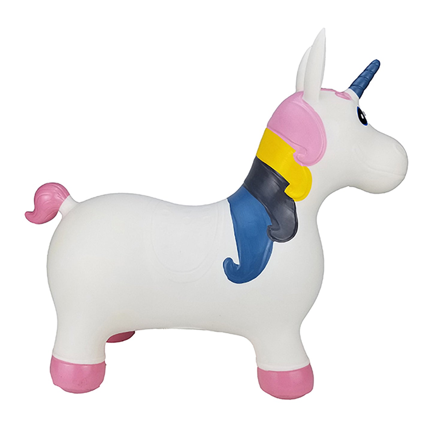 BounceZiez Inflatable Bouncy Ride-On Hopper with Pump - White Unicorn