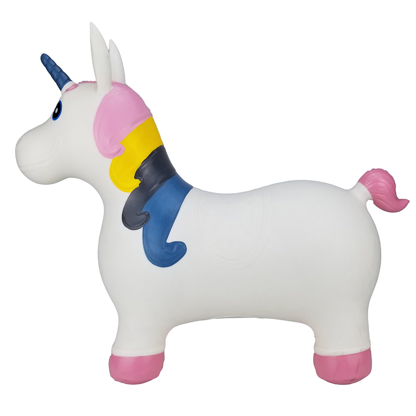BounceZiez Inflatable Bouncy Ride-On Hopper with Pump - White Unicorn