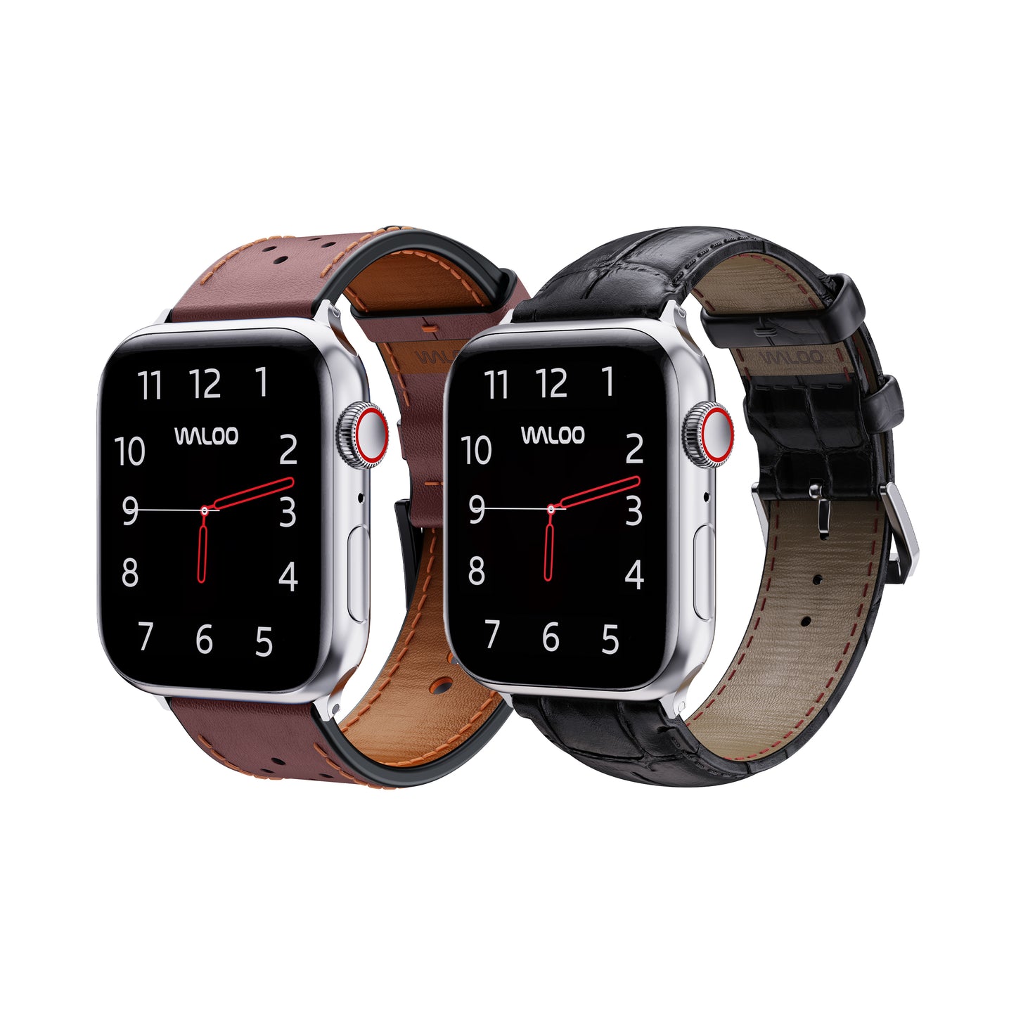 Waloo 2-Pack Breathable Leather & Crocodile Leather Bands For Apple Watch