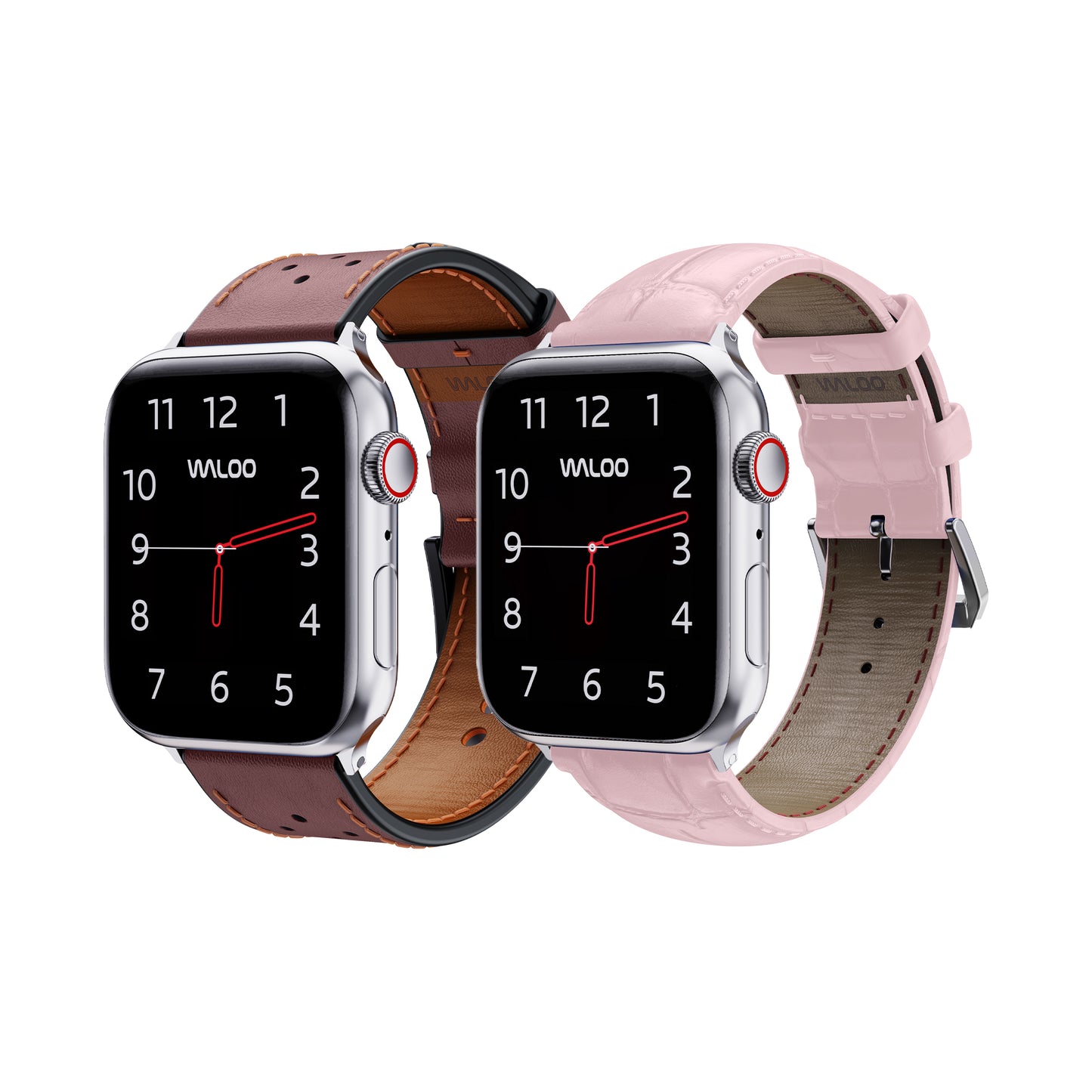Waloo 2-Pack Breathable Leather & Crocodile Leather Bands For Apple Watch