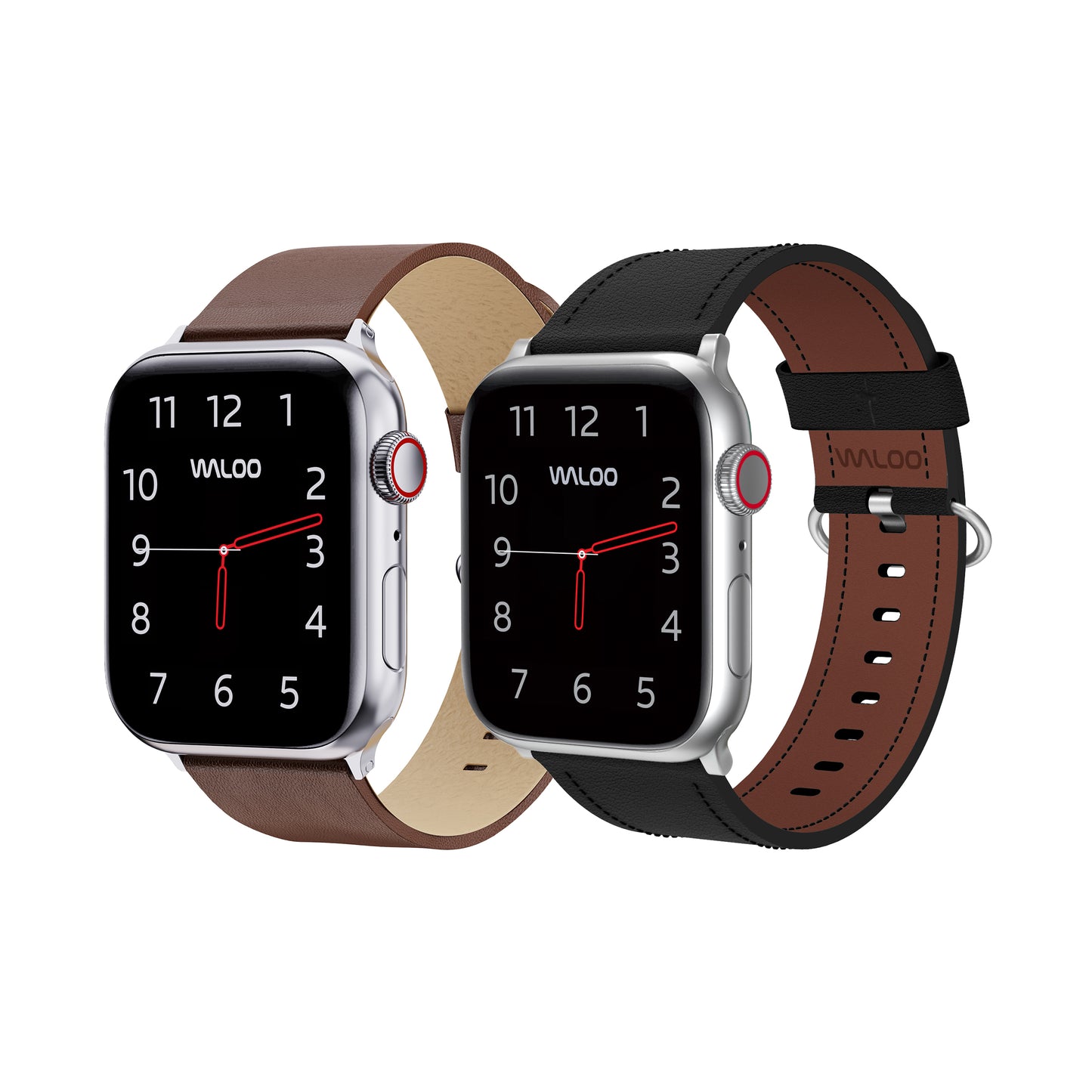 Waloo 2-Pack Leather Grain & Classic Leather Bands For Apple Watch