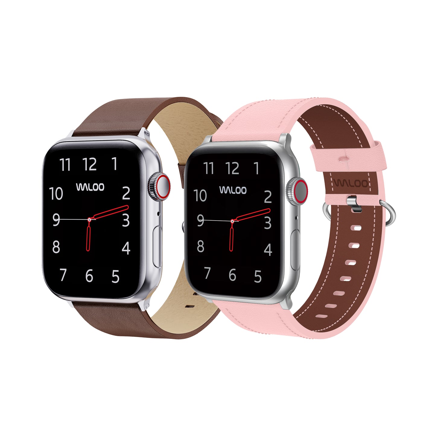 Waloo 2-Pack Leather Grain & Classic Leather Bands For Apple Watch