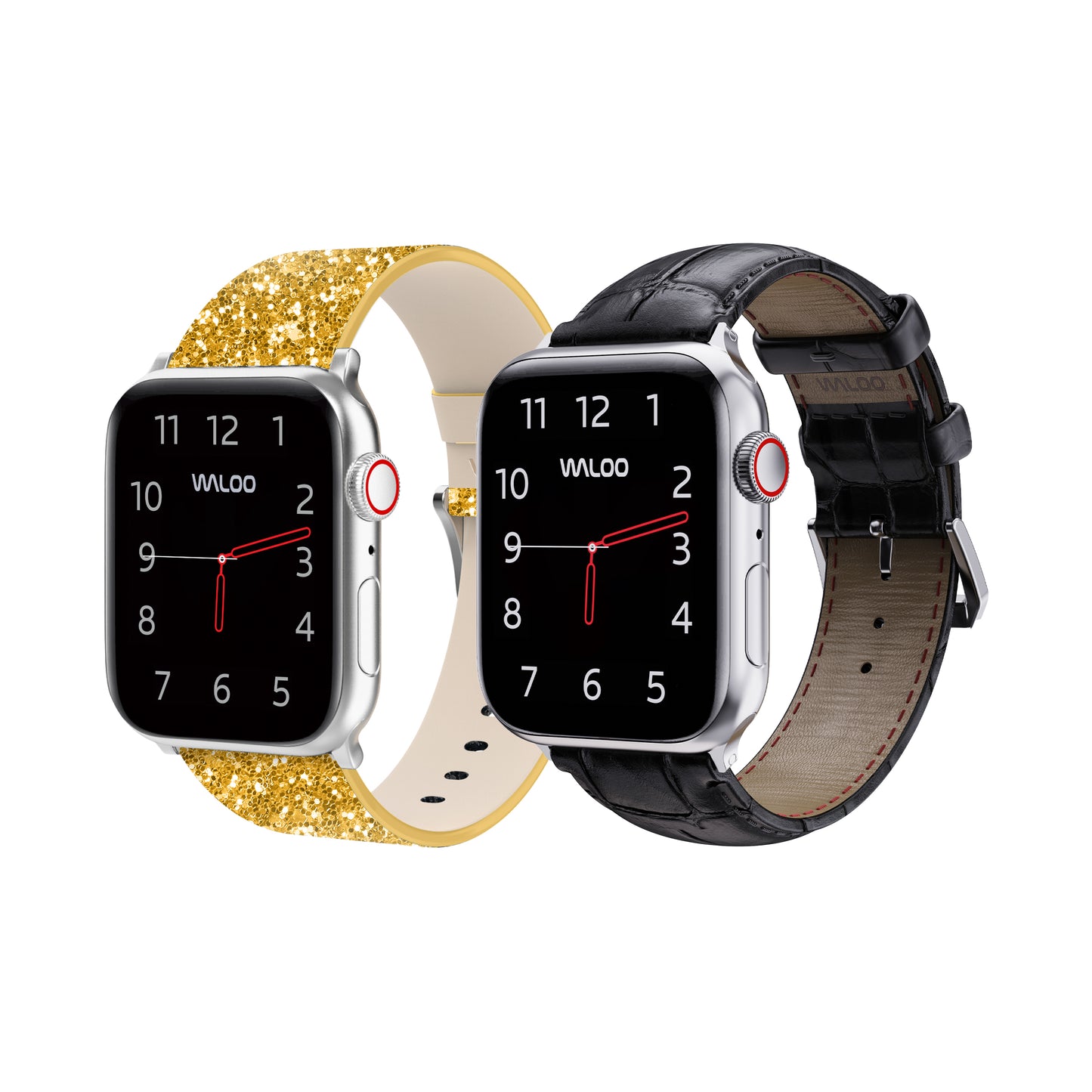 Waloo 2-Pack Leather Bling & Crocodile Leather Bands For Apple Watch
