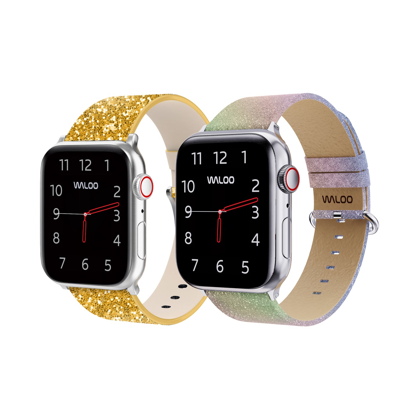 Waloo 2-Pack Leather Bling & Shiny Brilliance Leather Bands For Apple Watch