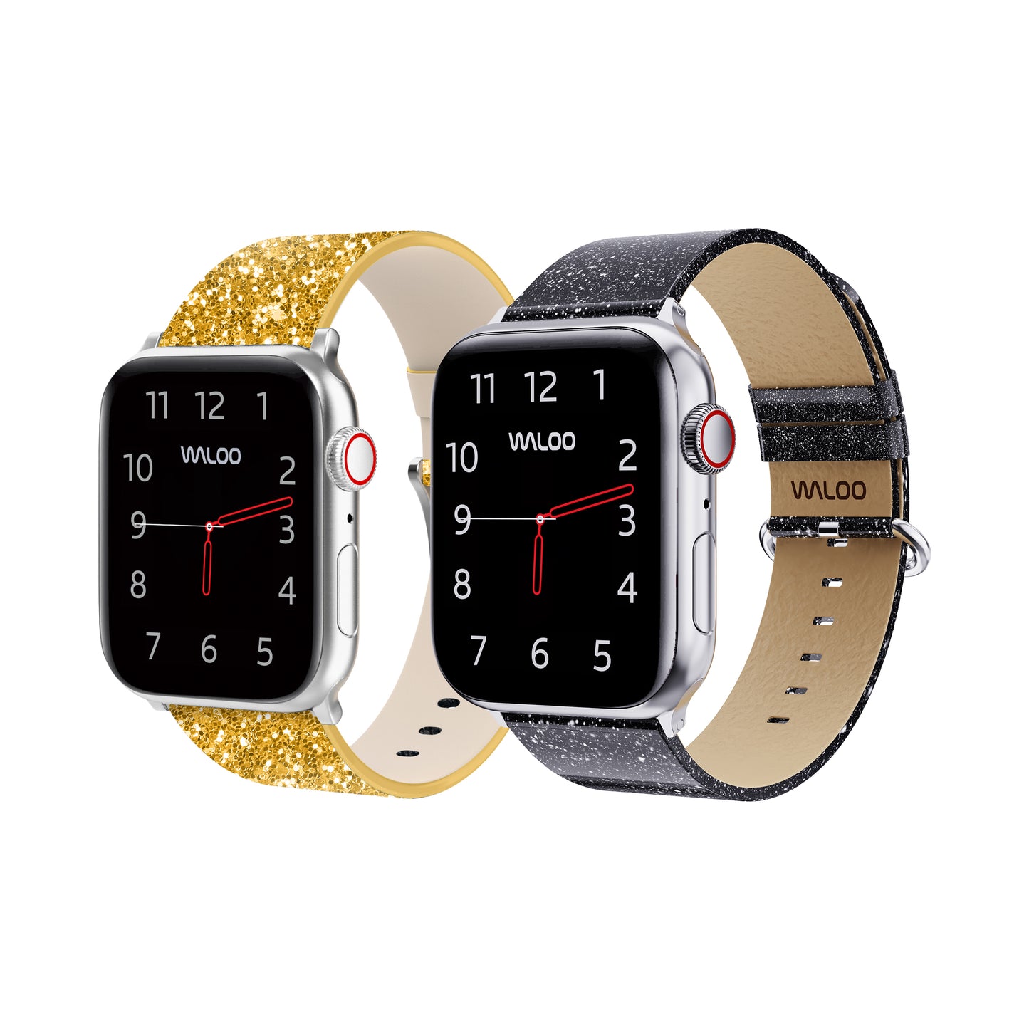 Waloo 2-Pack Leather Bling & Shiny Brilliance Leather Bands For Apple Watch