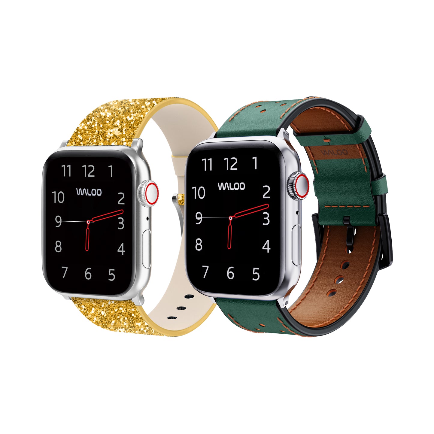 Waloo 2-Pack Leather Bling & Breathable Leather Bands For Apple Watch