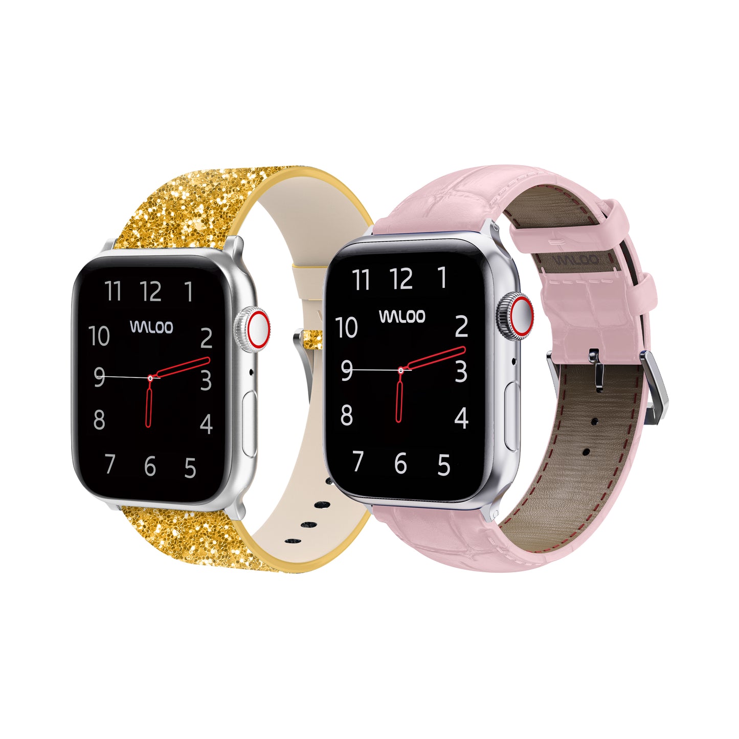 Waloo 2-Pack Leather Bling & Crocodile Leather Bands For Apple Watch