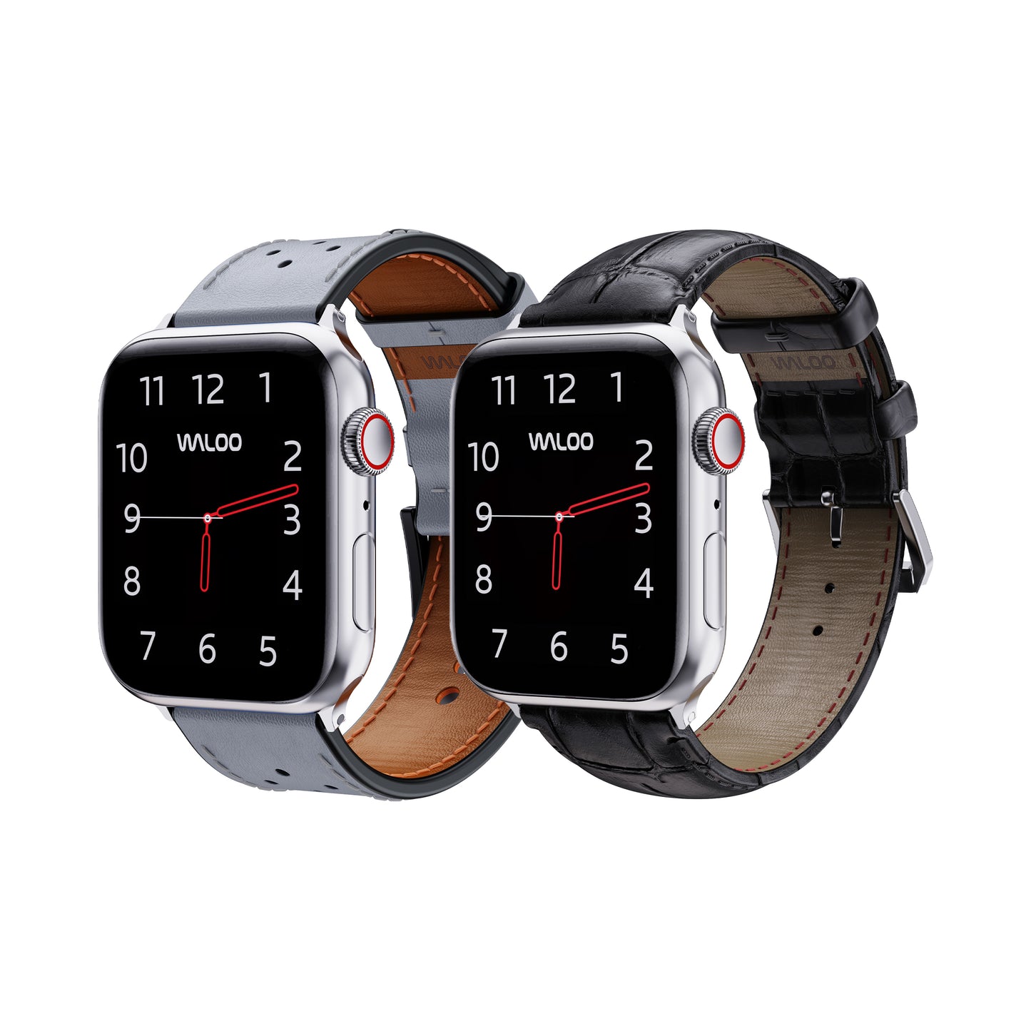 Waloo 2-Pack Breathable Leather & Crocodile Leather Bands For Apple Watch