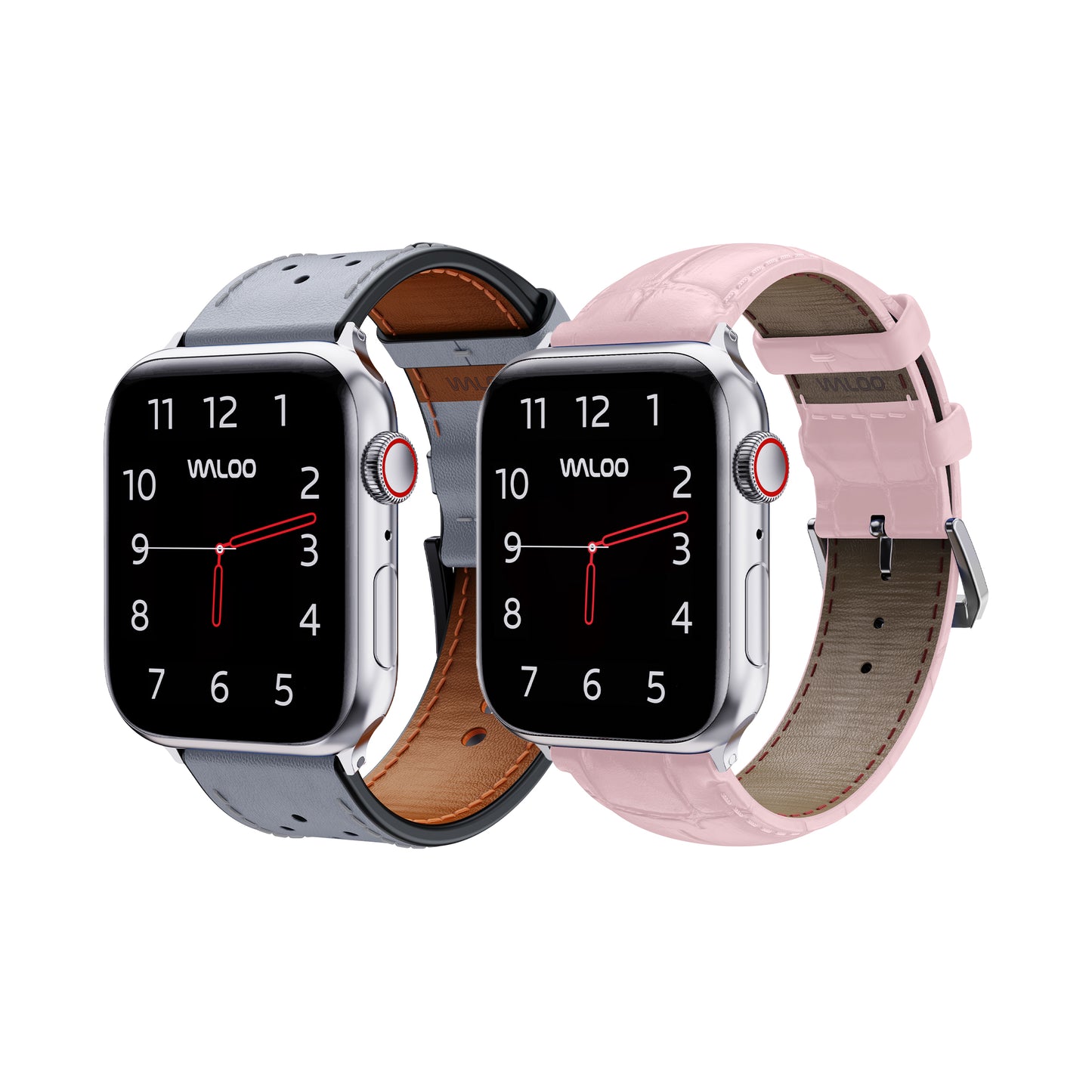 Waloo 2-Pack Breathable Leather & Crocodile Leather Bands For Apple Watch