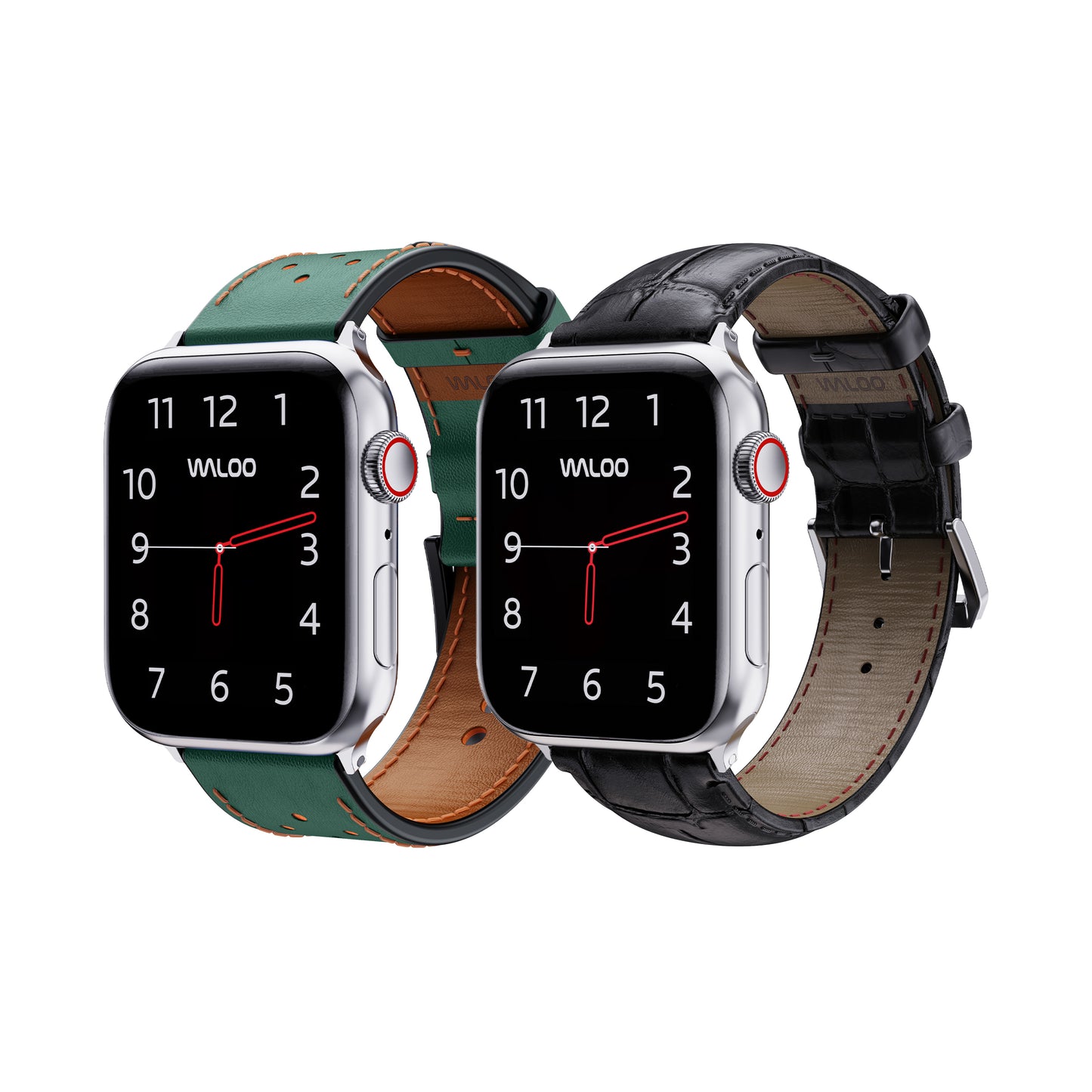 Waloo 2-Pack Breathable Leather & Crocodile Leather Bands For Apple Watch