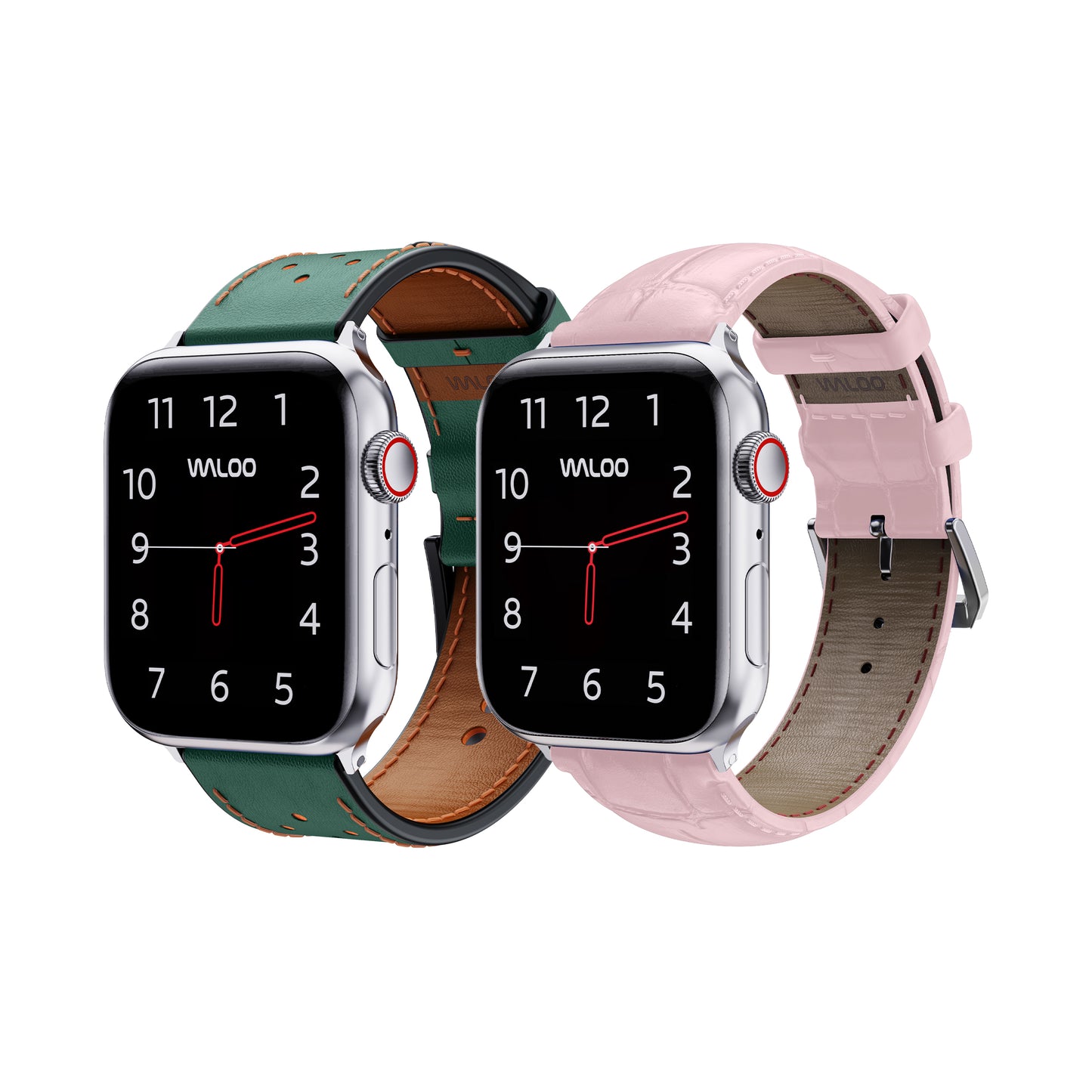 Waloo 2-Pack Breathable Leather & Crocodile Leather Bands For Apple Watch