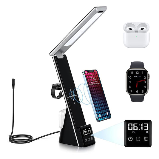 Waloo Wireless Charging Dock With Desk Light & Alarm Clock For iPhone, Apple Watch & AirPods