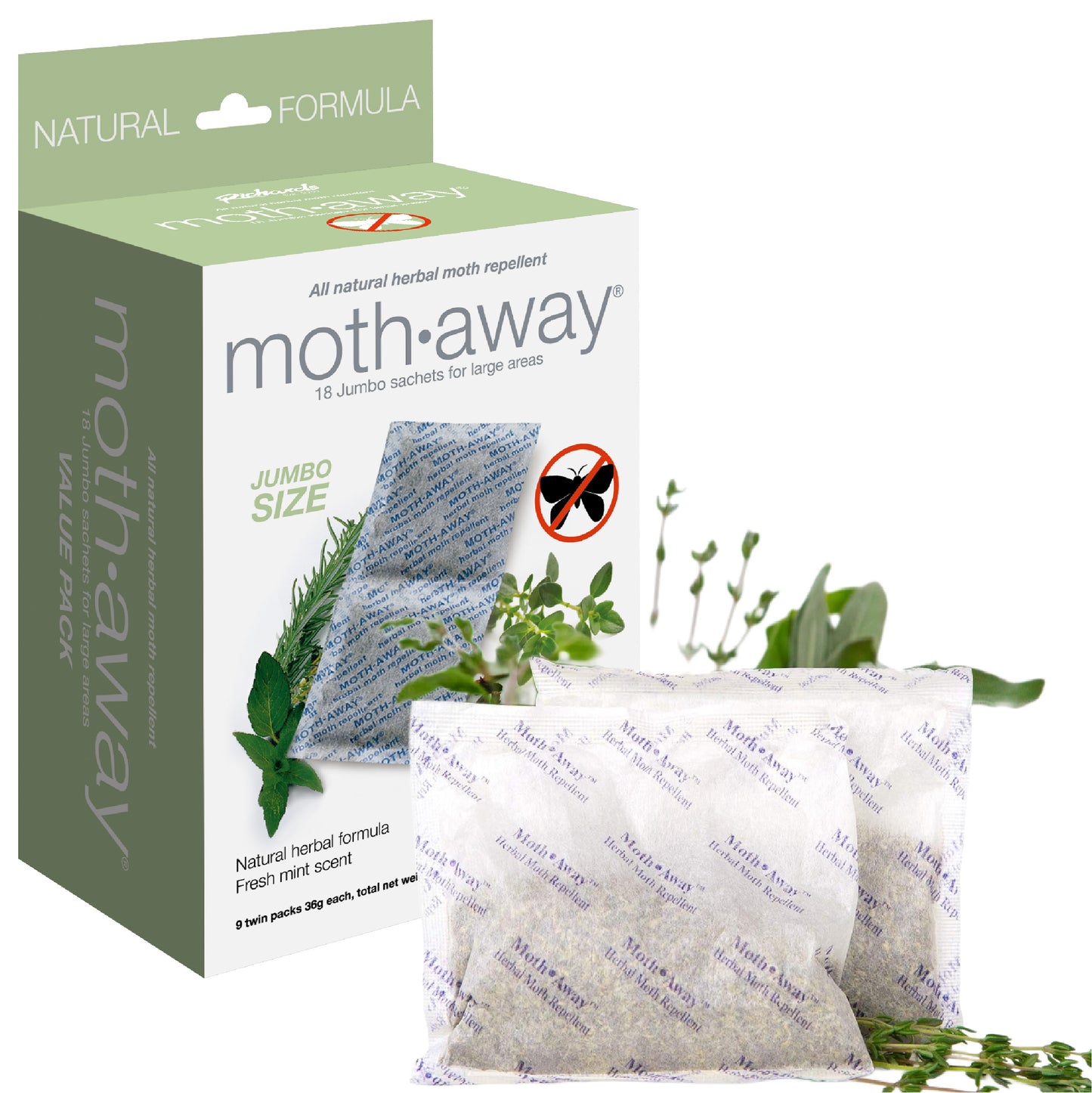 Moth Away All Natural Herbal Moth Repellent - Non Toxic - Jumbo Sachets