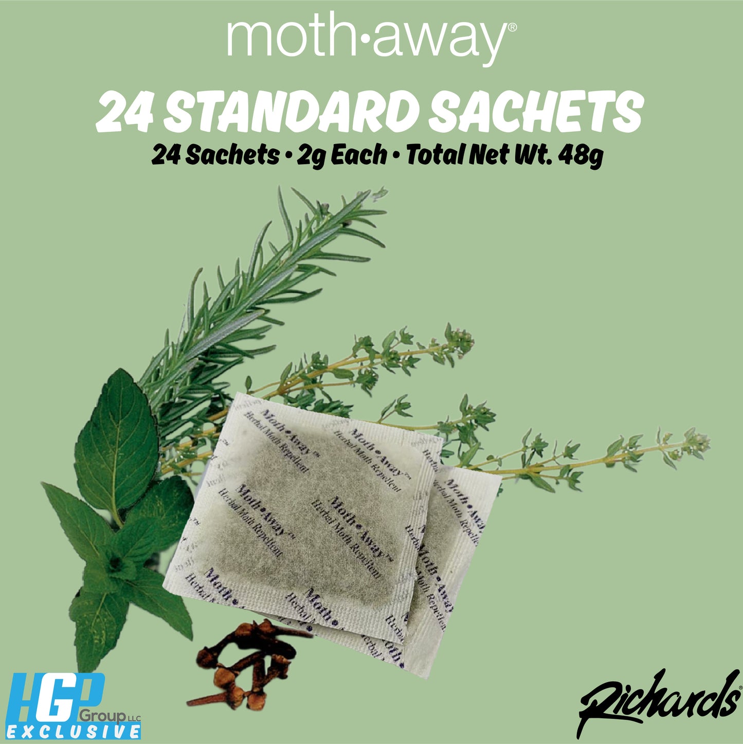 Moth Away All Natural Herbal Moth Repellent - Non Toxic - Standard Sachets