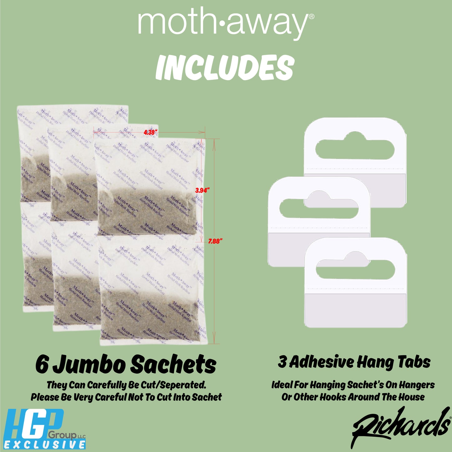 Moth Away All Natural Herbal Moth Repellent - Non Toxic - Jumbo Sachets