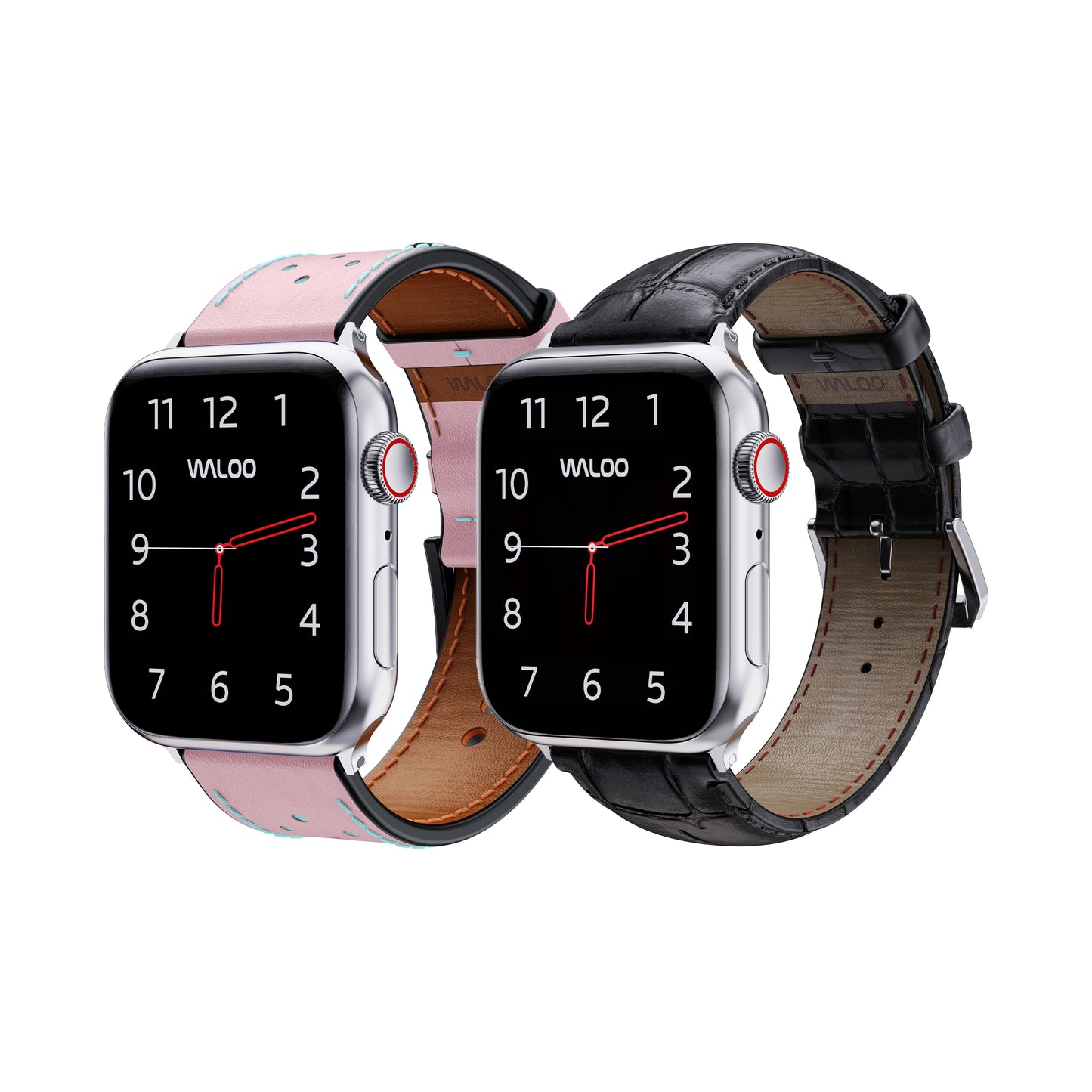 Waloo 2-Pack Breathable Leather & Crocodile Leather Bands For Apple Watch