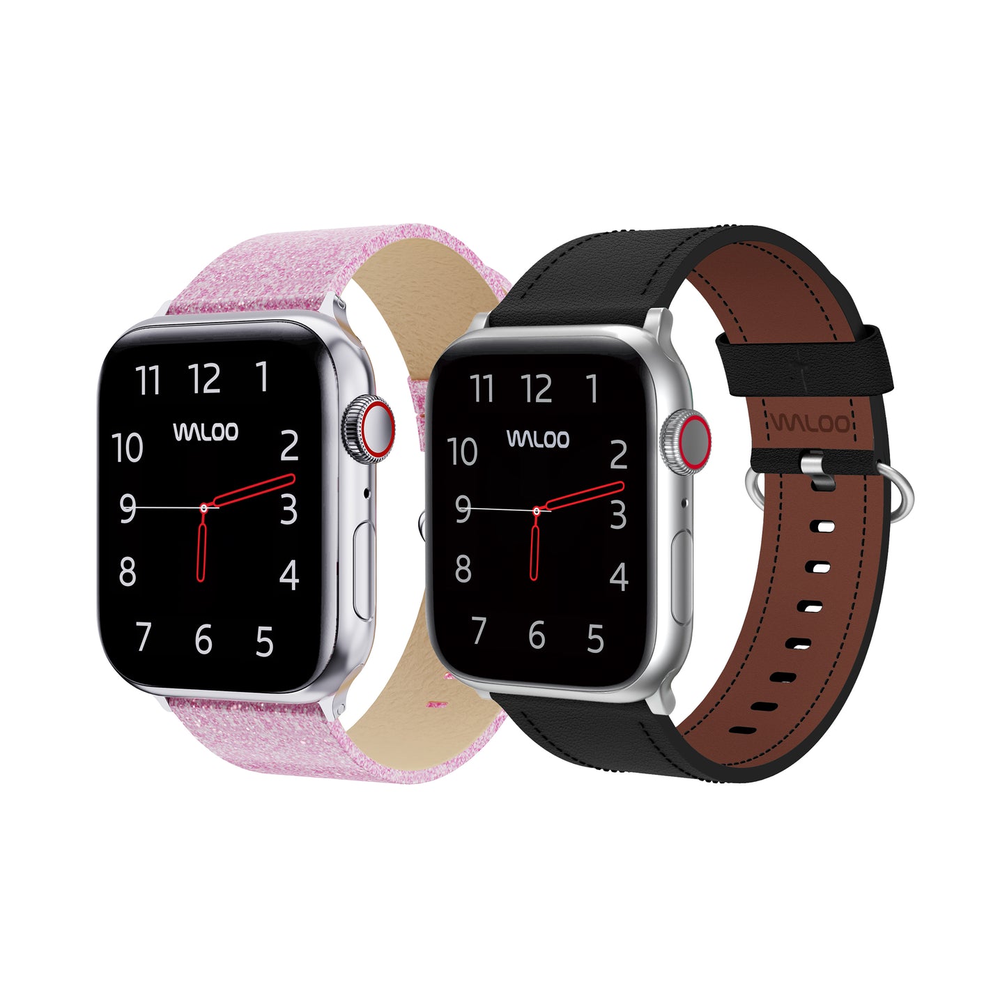 Waloo 2-Pack Shiny Brilliance Leather & Classic Leather Bands For Apple Watch