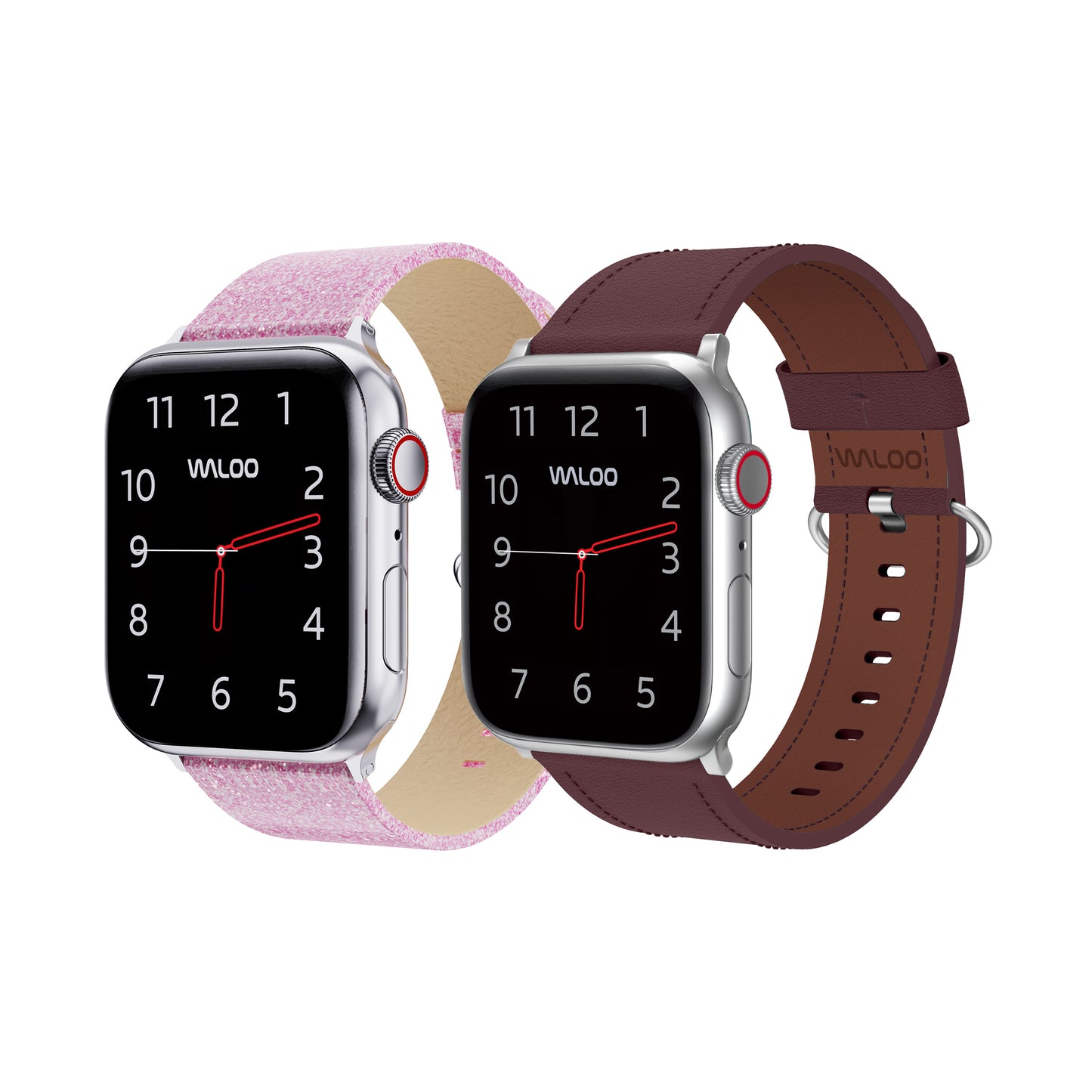 Waloo 2-Pack Shiny Brilliance Leather & Classic Leather Bands For Apple Watch