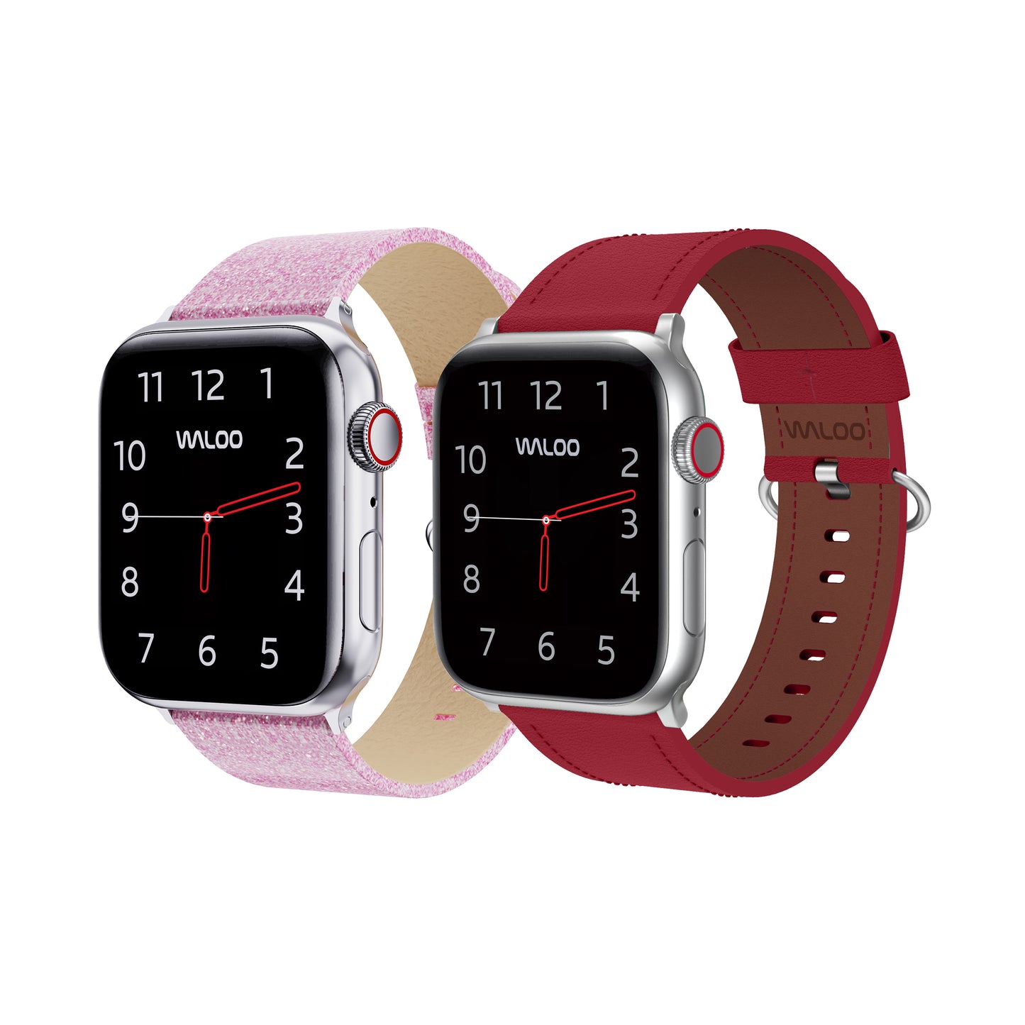 Waloo 2-Pack Shiny Brilliance Leather & Classic Leather Bands For Apple Watch