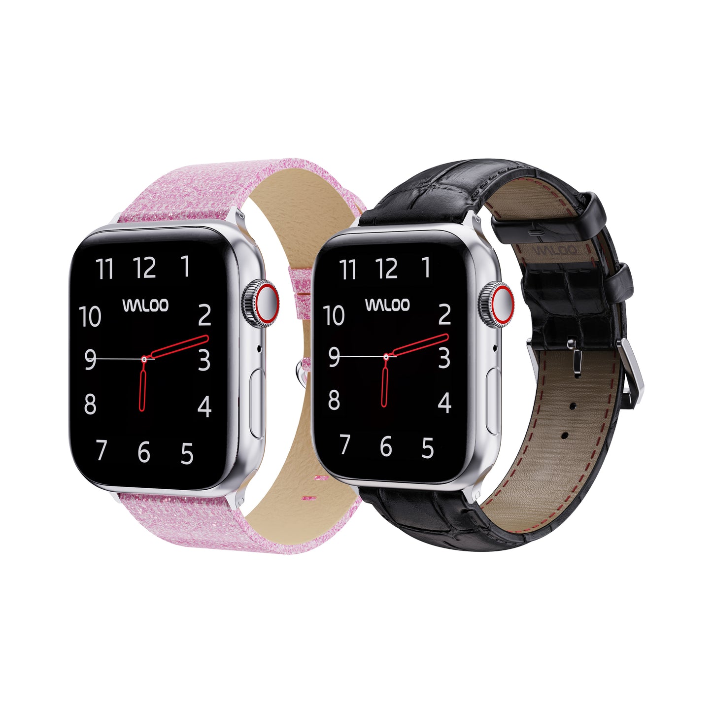 Waloo 2-Pack Shiny Brilliance Leather & Crocodile Leather Bands For Apple Watch