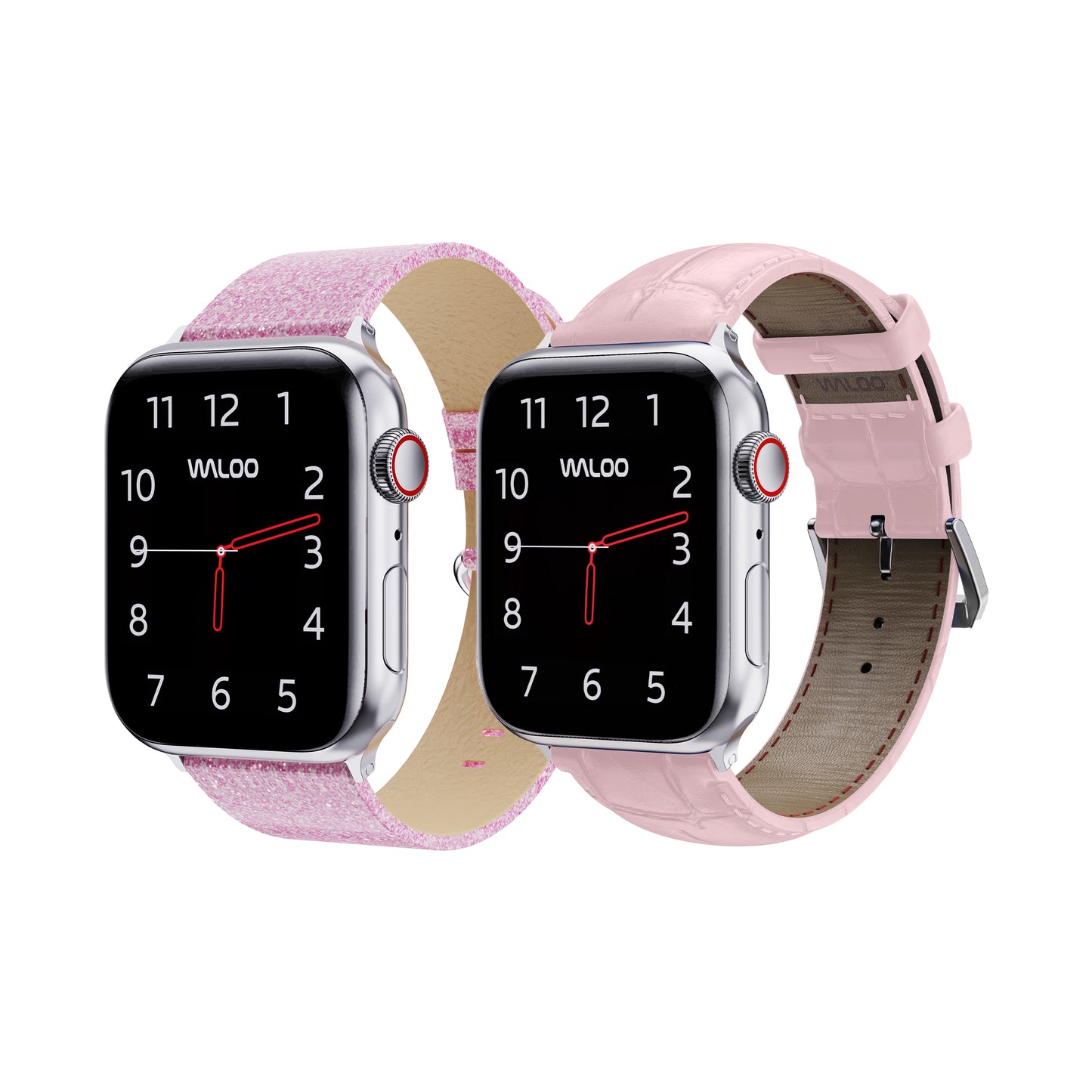 Waloo 2-Pack Shiny Brilliance Leather & Crocodile Leather Bands For Apple Watch
