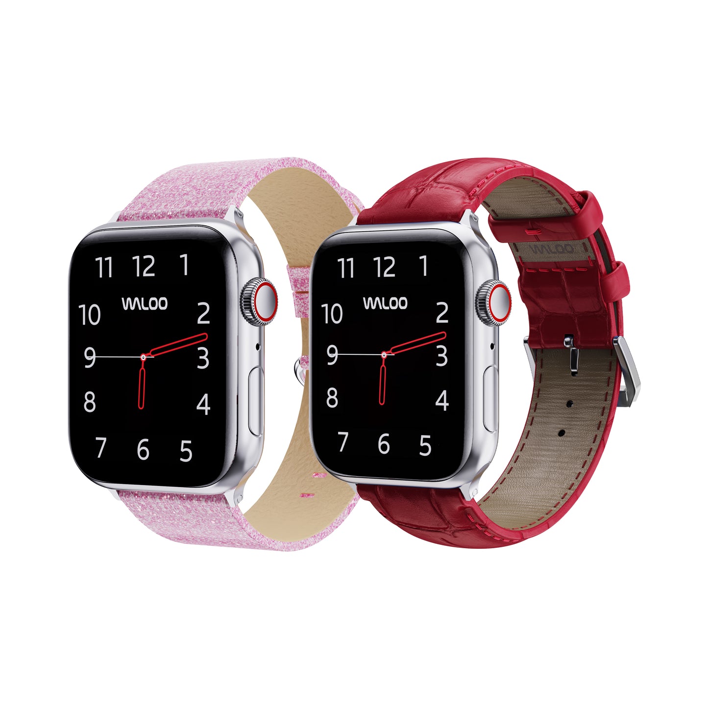 Waloo 2-Pack Shiny Brilliance Leather & Crocodile Leather Bands For Apple Watch