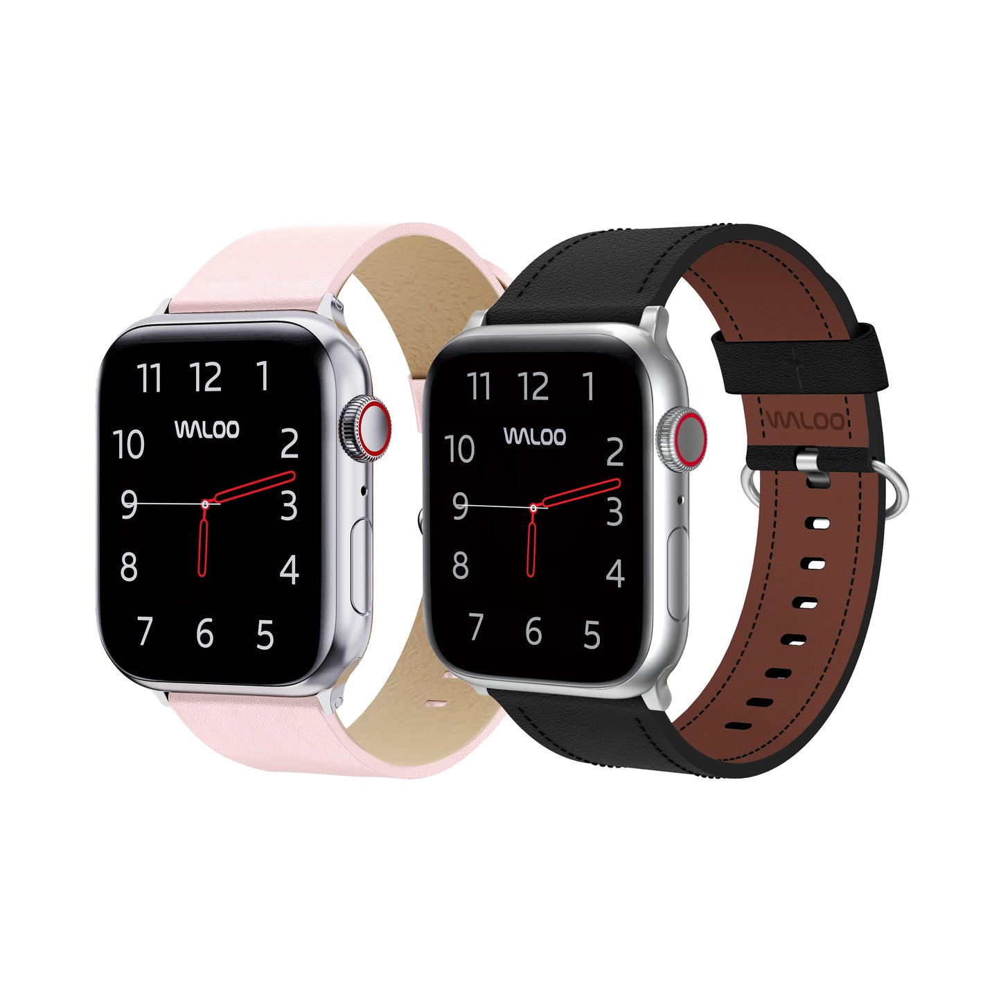 Waloo 2-Pack Leather Grain & Classic Leather Bands For Apple Watch