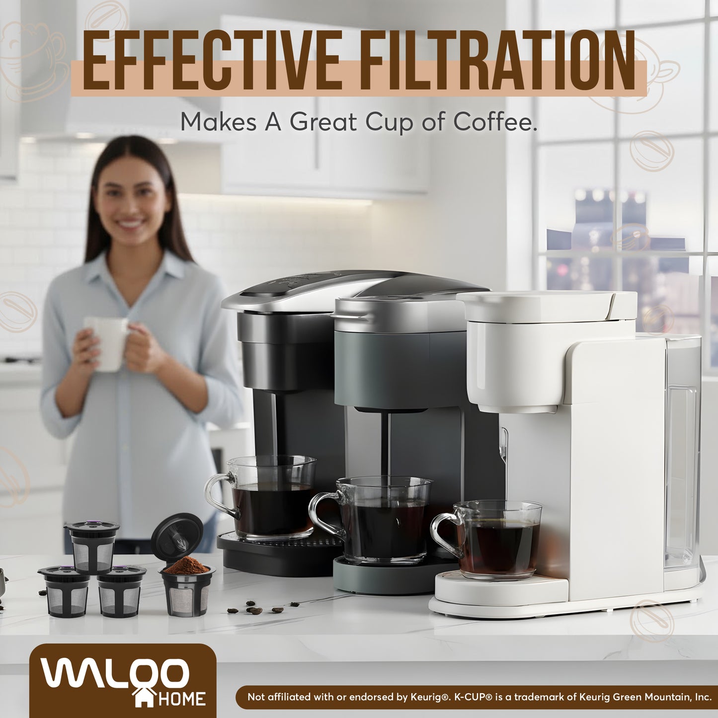Waloo Home Reusable Single Serve Coffee Pods - Compatible with Keurig Coffee Brewers